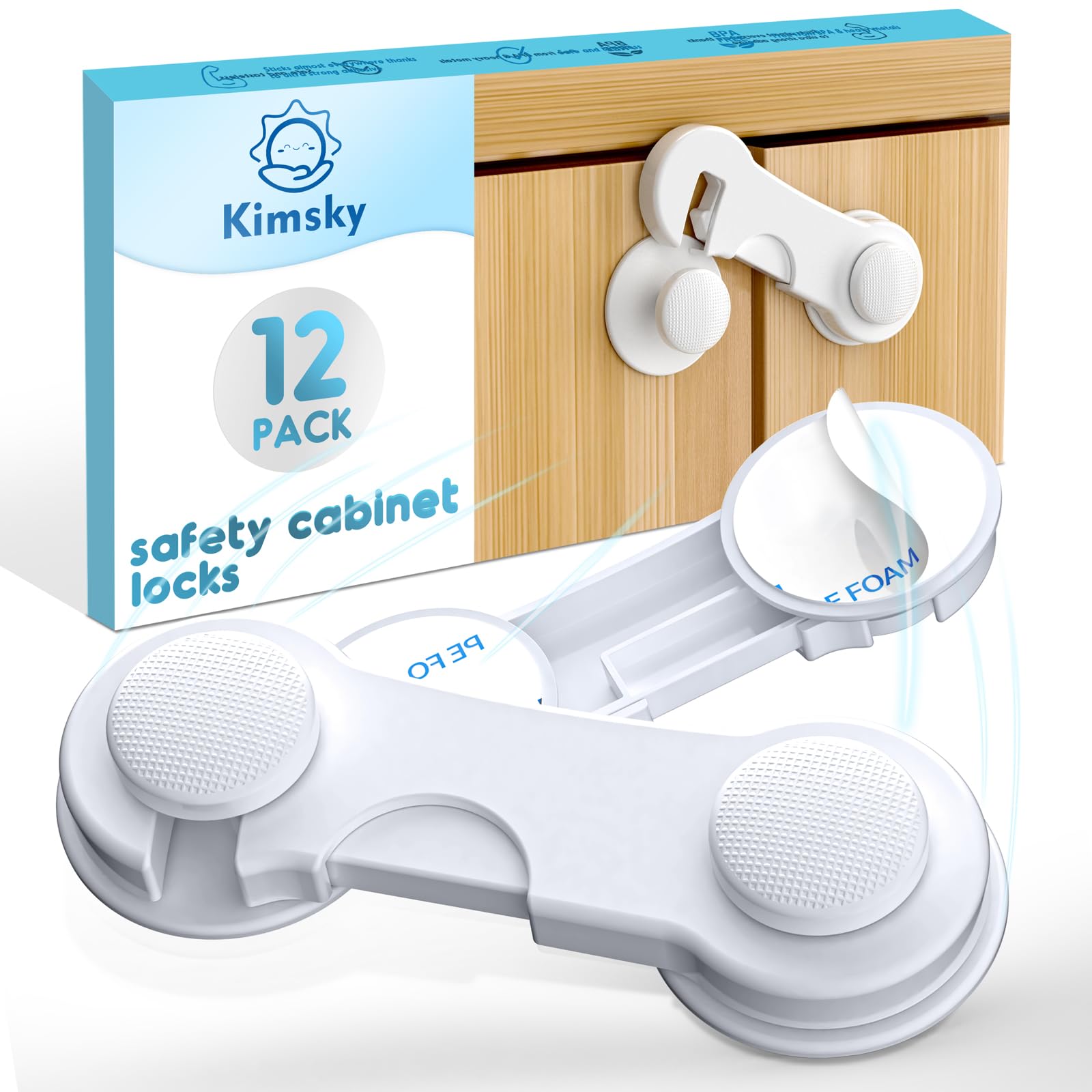 Kimsky 12 Pezzi Blocca Cassetti Per Bambini, Sicurezza Cassetti con Adesivo, Bianca