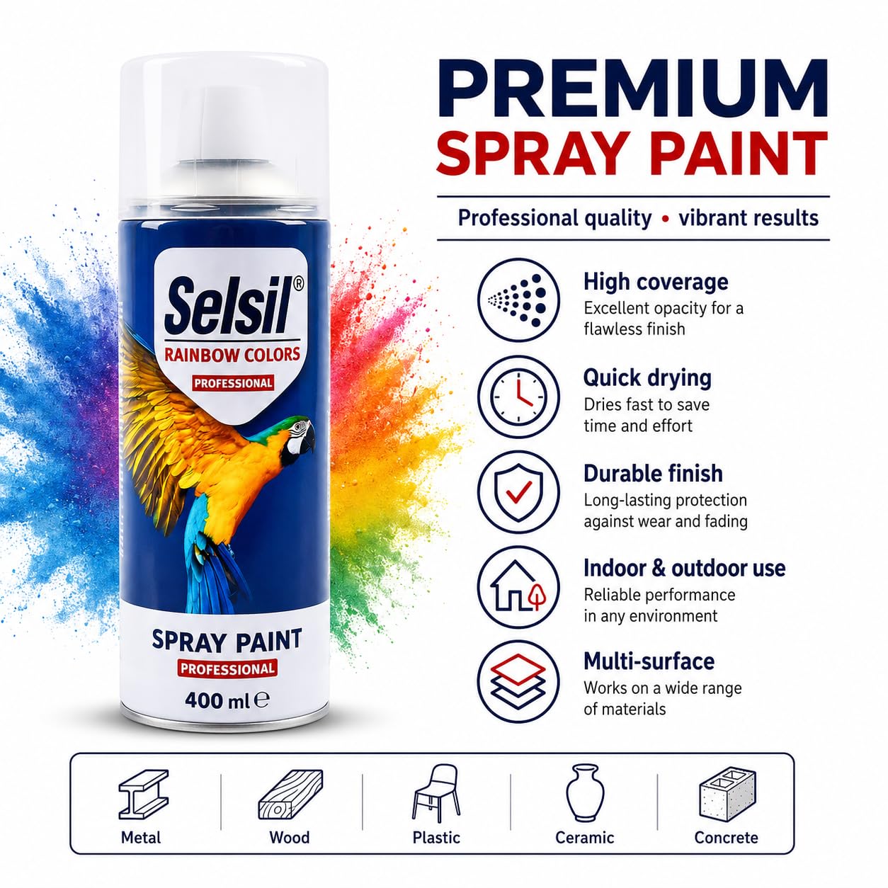 Selsil Rainbow 400 Ml Sprey Boya Siyah Parlak