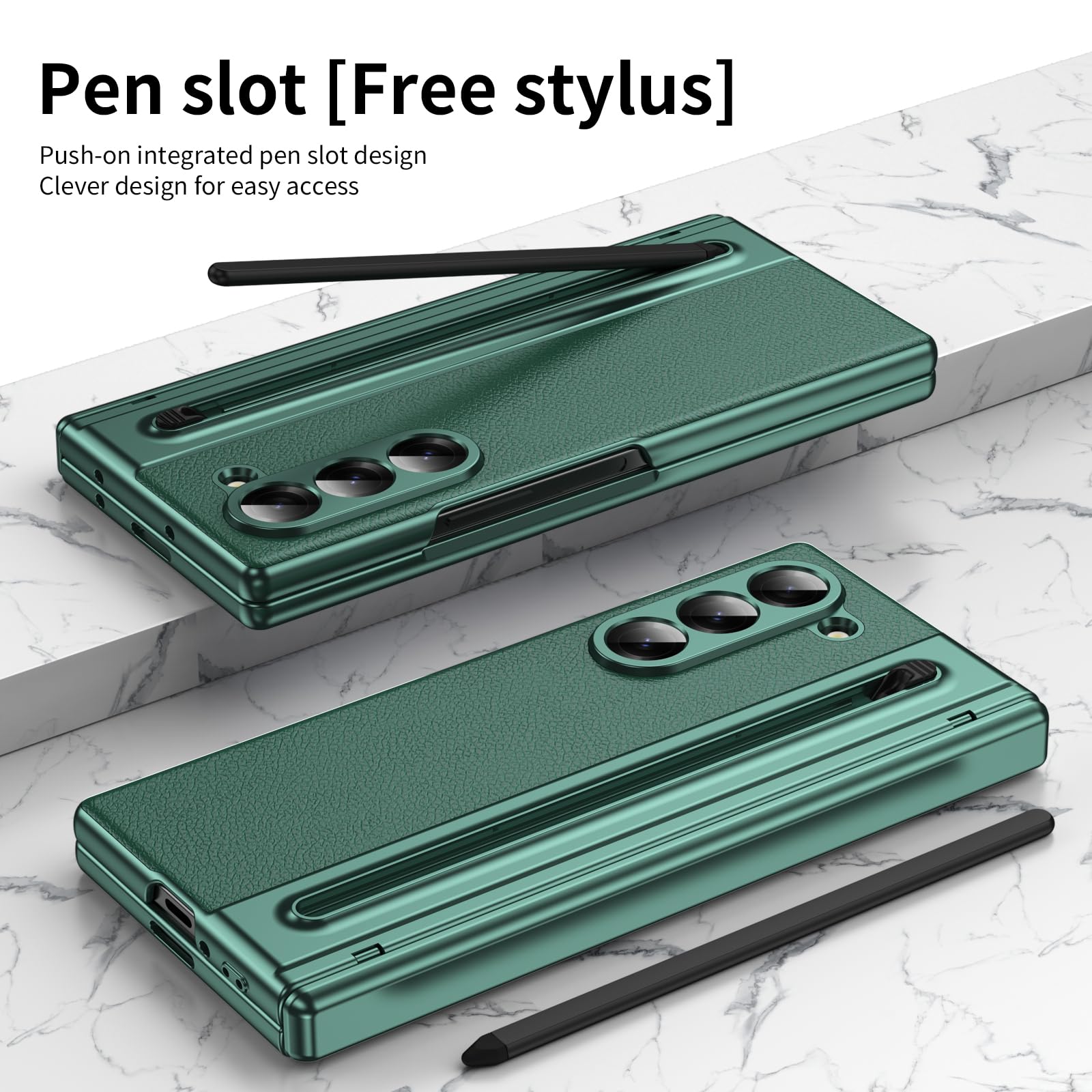 Custodia per Galaxy Z Fold6 con penna stilo, custodia per Fold 6 con protezione per lo schermo + slot per S Pen, custodia in pelle per Samsung Galaxy Z Fold6 con cerniera-Verde