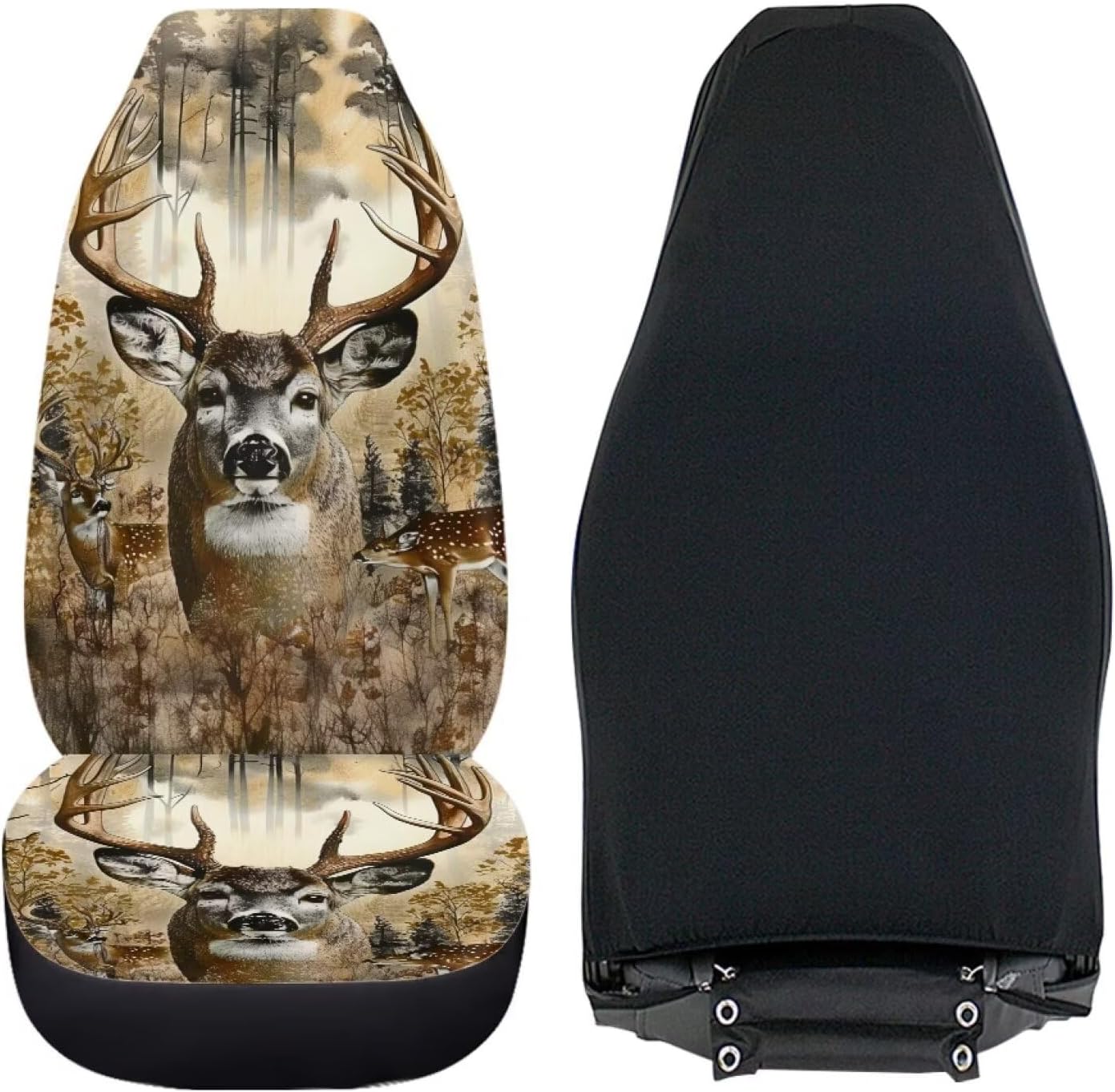 Camo Deer Car Seat Covers Front Seats Only Hunting 2 Piece Bucket Seat Cover Protector Women Men Auto Front Seats Interior Accessories Bench Cover Universal Fit SUV Truck Sedan Van