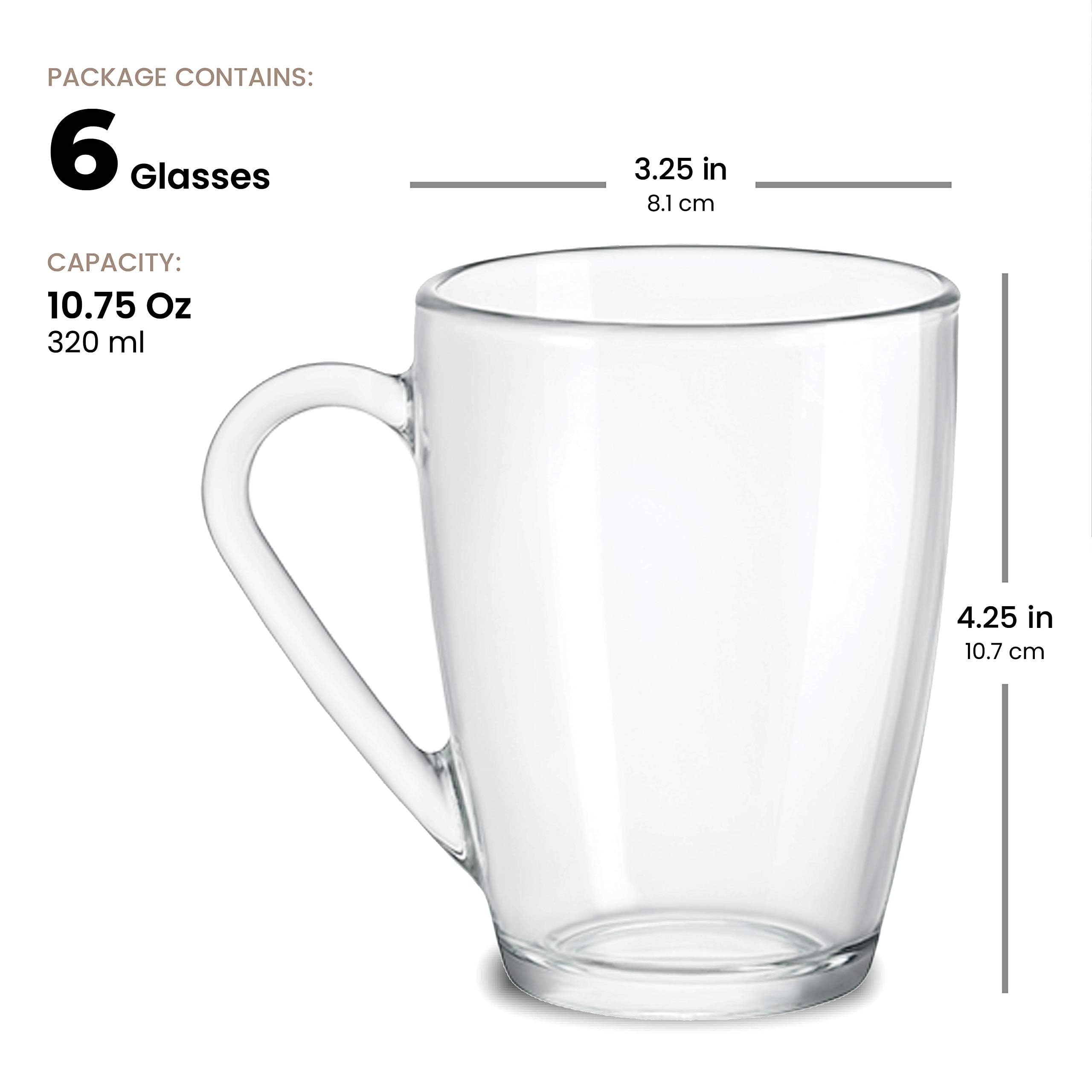 Bormioli Rocco Lot de 6 tasses à café en verre trempé de 37 ml avec poignée pratique, verres à thé pour boissons chaudes/froides, résistants aux chocs thermiques, en verre trempé, pour cappuccino