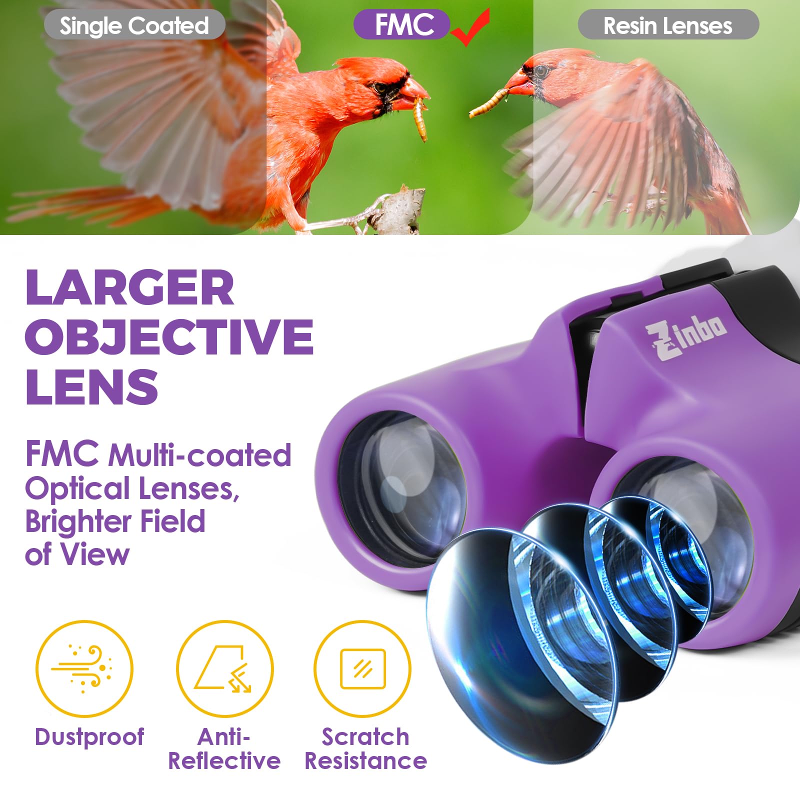 Binocolo Bambini 8x21 Ottica reale ad alta risoluzione, con lente d'ingrandimento e bussola fischietto, binocolo per bambini da 3 a 12 anni, ragazzi e ragazze, escursioni, viaggi