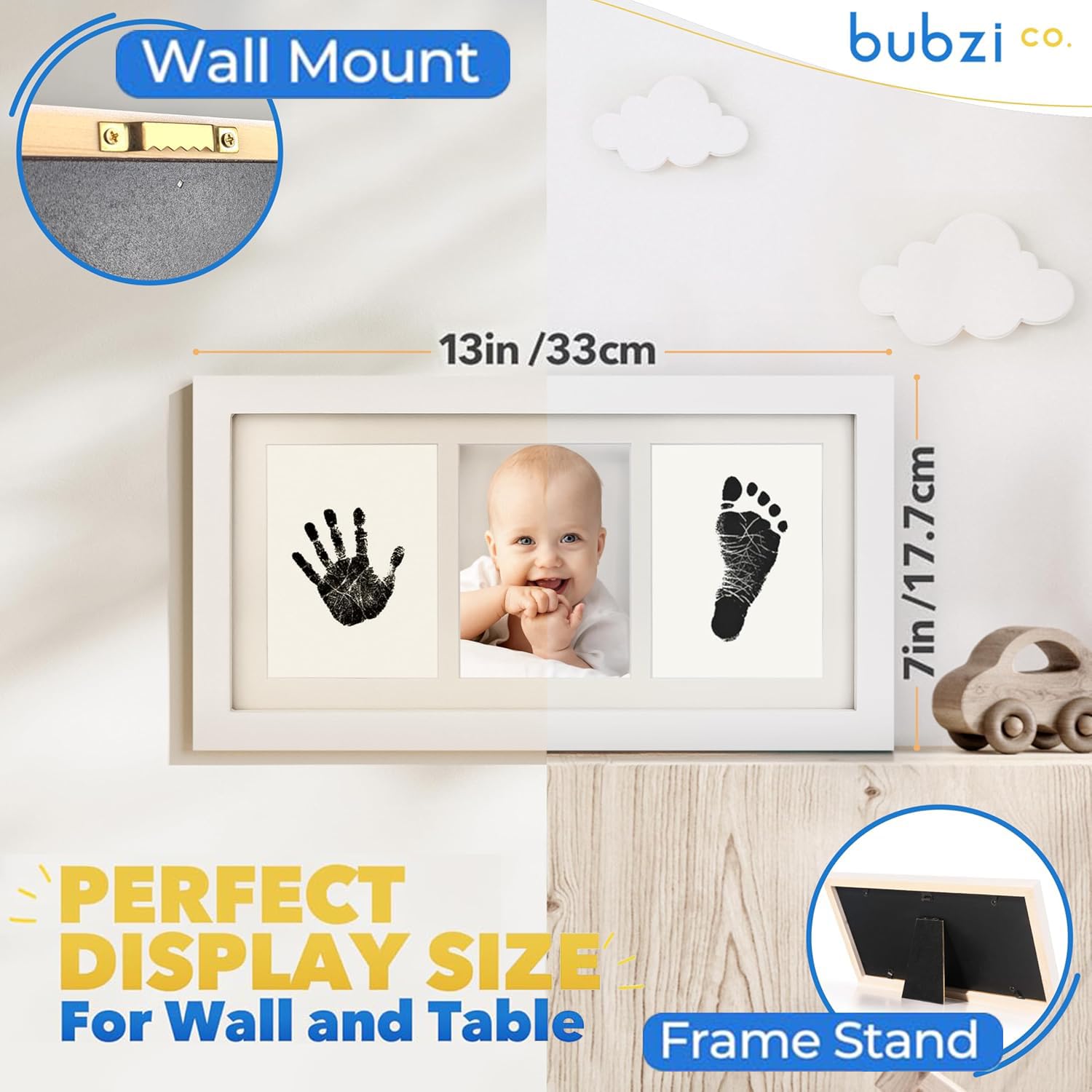 Bubzi Co Bellissimo kit per impronte di mani e cornici per foto per neonati e ragazzi (White)