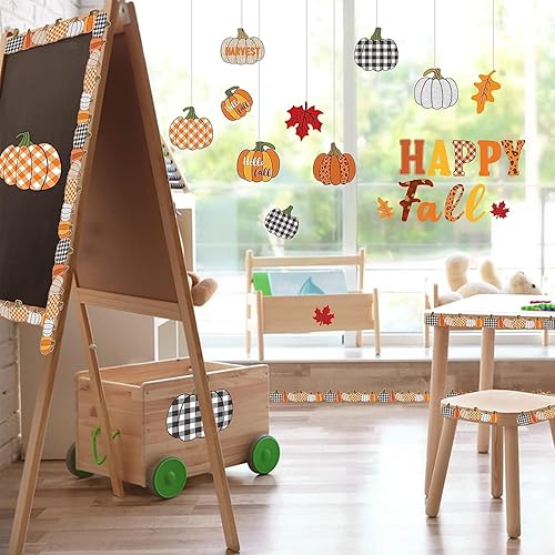 Miniatura 3 de BeYumi Juego de 93 tableros de anuncios con recortes de calabaza de Feliz Otoño, recortes de Hello Fall con bordes de calabaza de granja, adorno de