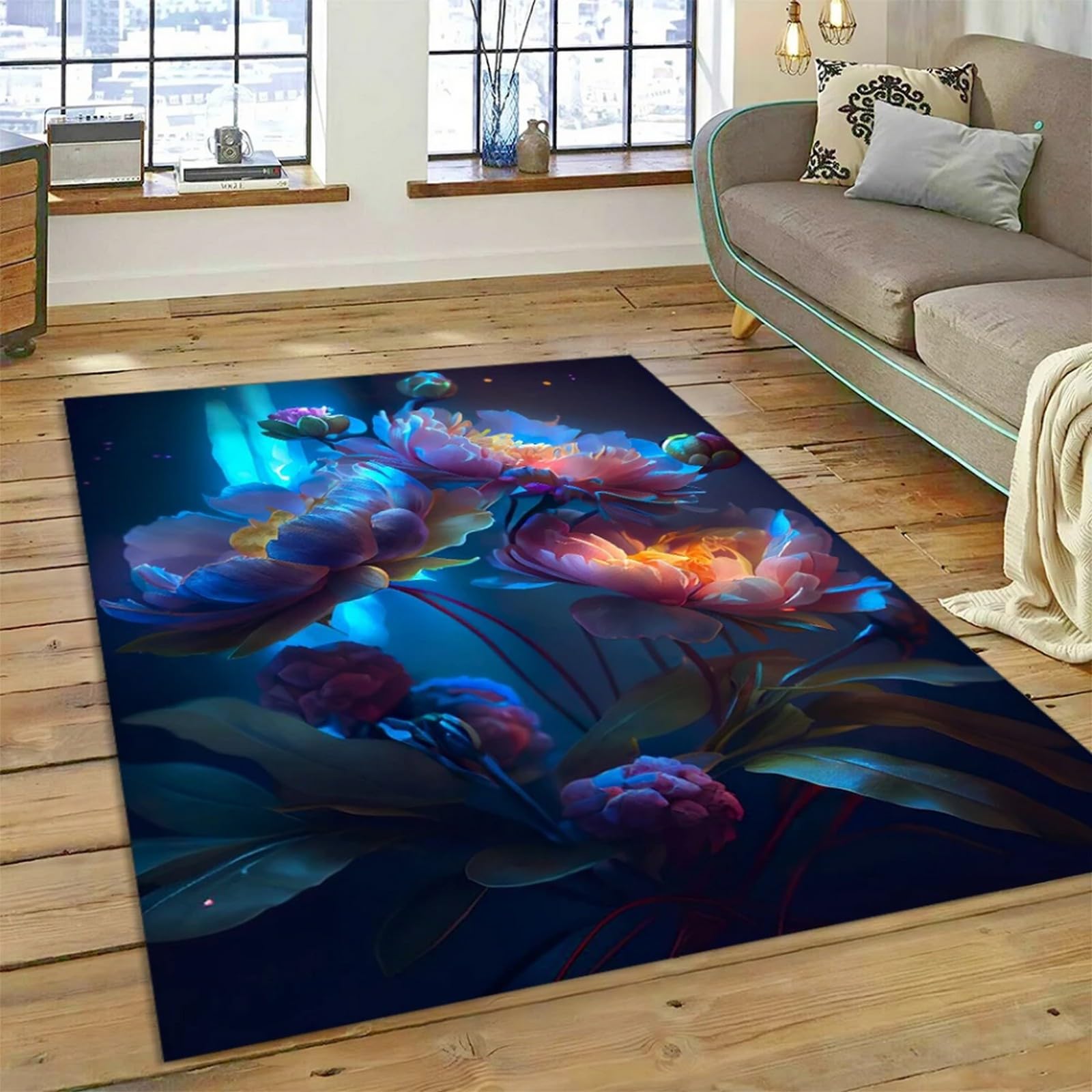 Tapis pour enfants à motif fleur rose créant un espace de jeu sain