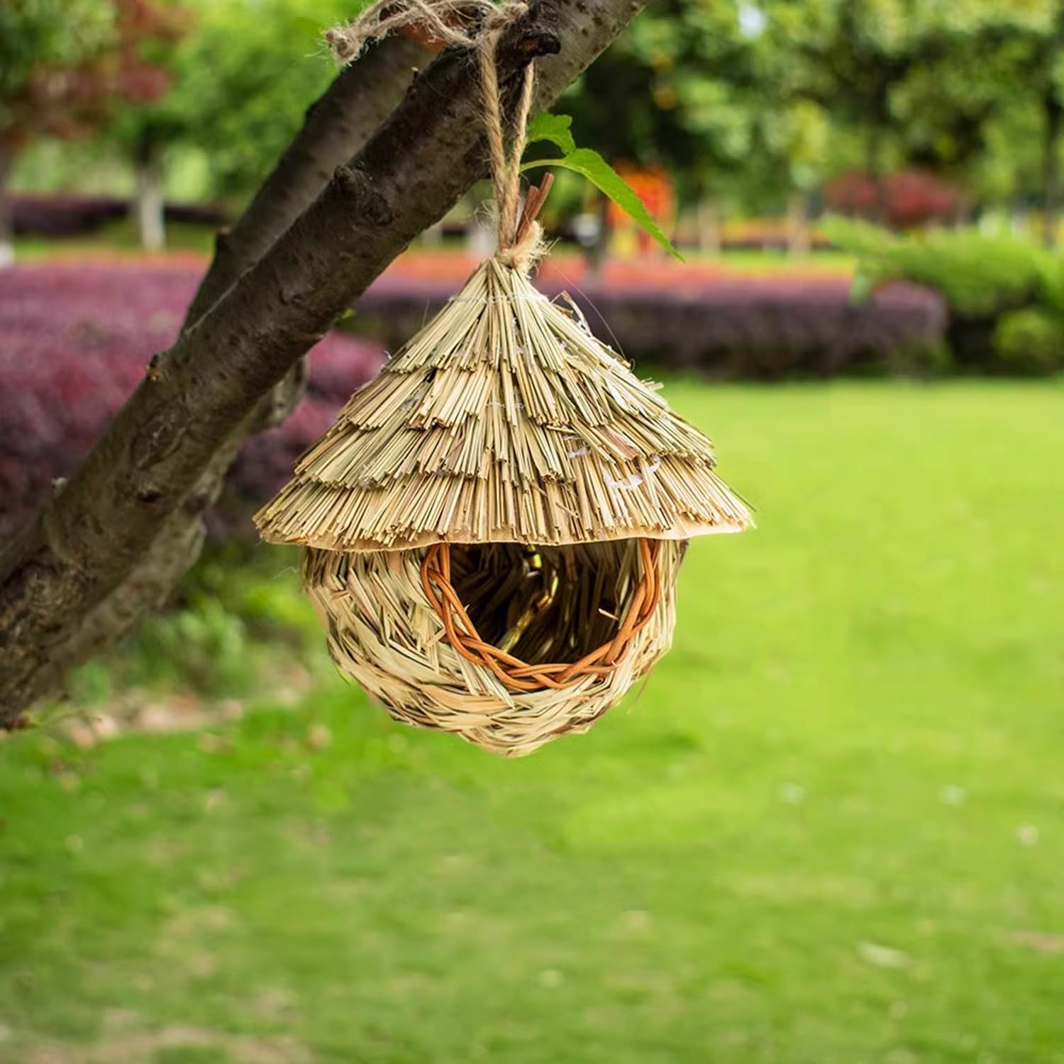 2 Pezzi Nido per Uccelli, Casetta per Uccelli, Casetta per Uccelli da Appendere, Natural Casa degli uccelli di paglia, Nido per Uccellini da Esterno, per Piccoli Uccelli Come Colibrì, 19x15 cm