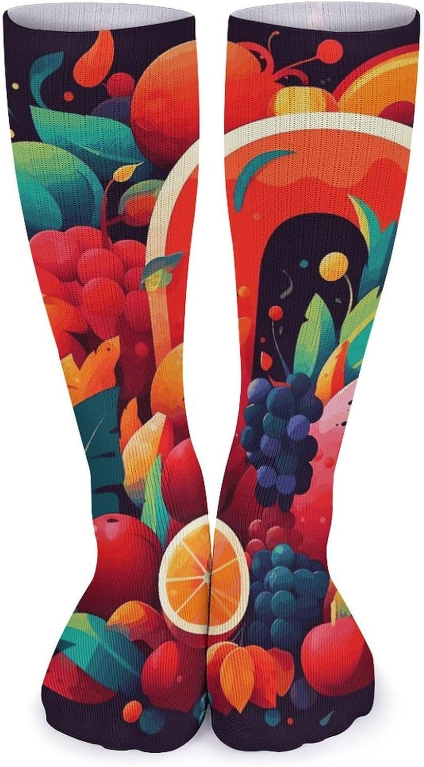 5-Pack Knee High Socks, 15.7 Inch Breathable Casual Socks Colorful Fruits And Vegetables Stockings for Men Women