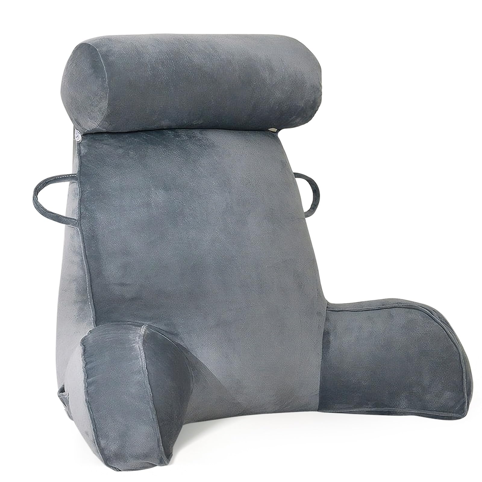MINGPINHUIUS Cojín de lectura XL para cama y sofá con cojín cervical extraíble, cojín lumbar ideal para adultos con espuma viscoelástica para leer, trabajar, jugar, ver la televisión, relajarse (gris)