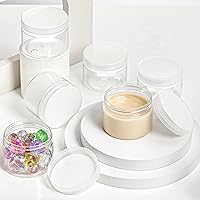 Vista 5 de SATINIOR 24 tarros de plástico transparente vacíos con tapas, recipientes de almacenamiento redondos de boca ancha para productos de belleza, loción