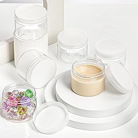 SATINIOR 24 Pieces Empty Clear Plastic Jars with Lids Round Storage Containers Wide-Mouth for Beauty Product Cosmetic Cream Lotion Liquid Butter Craft and Food (Transparent Lid, 1 oz)