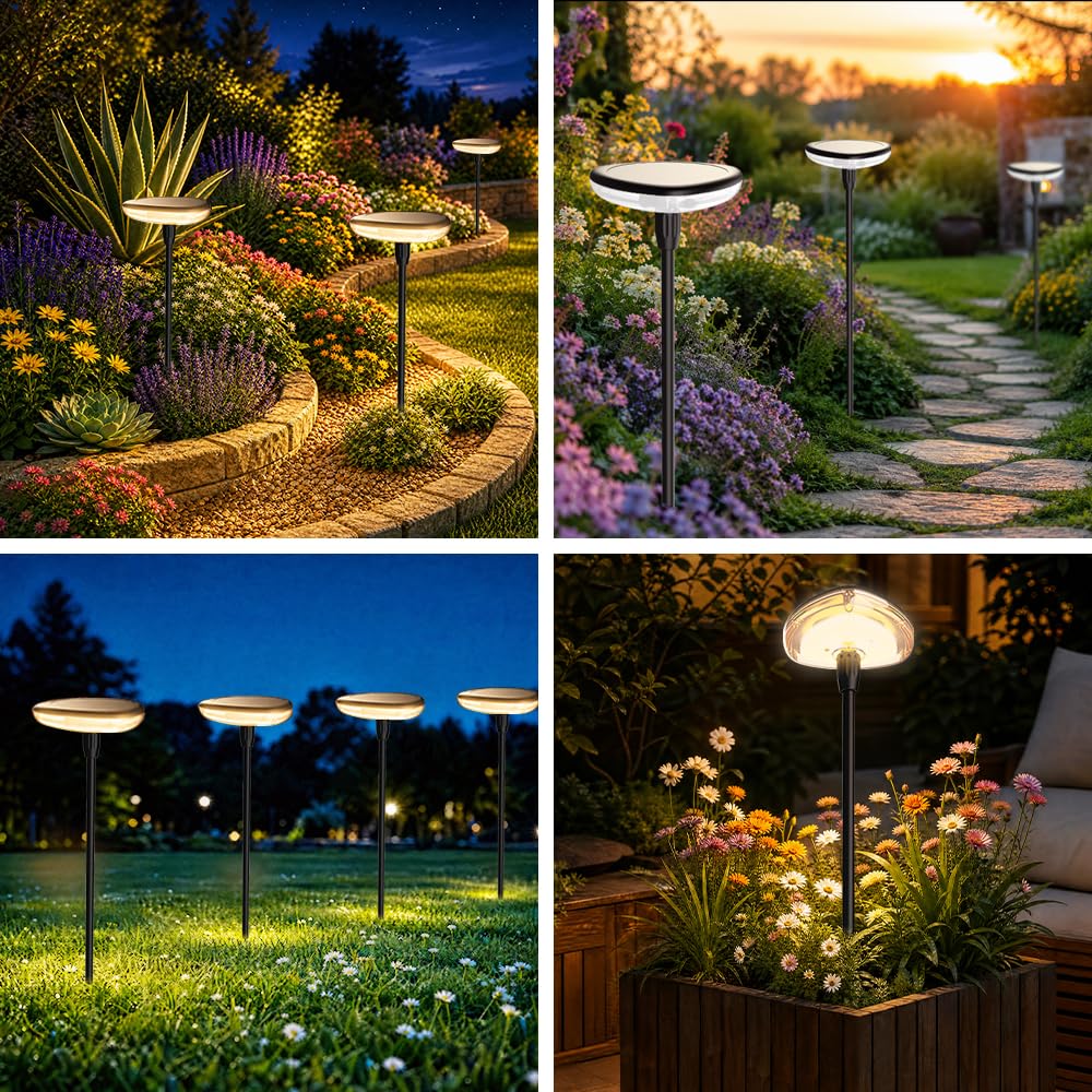 Lampade solari per esterni, giardino, 4 pezzi, 34 lm, luce bianca calda, 1000 mAh, IP65, luci solari da giardino in ABS, accensione e spegnimento automatico, decorazione da giardino, per piante