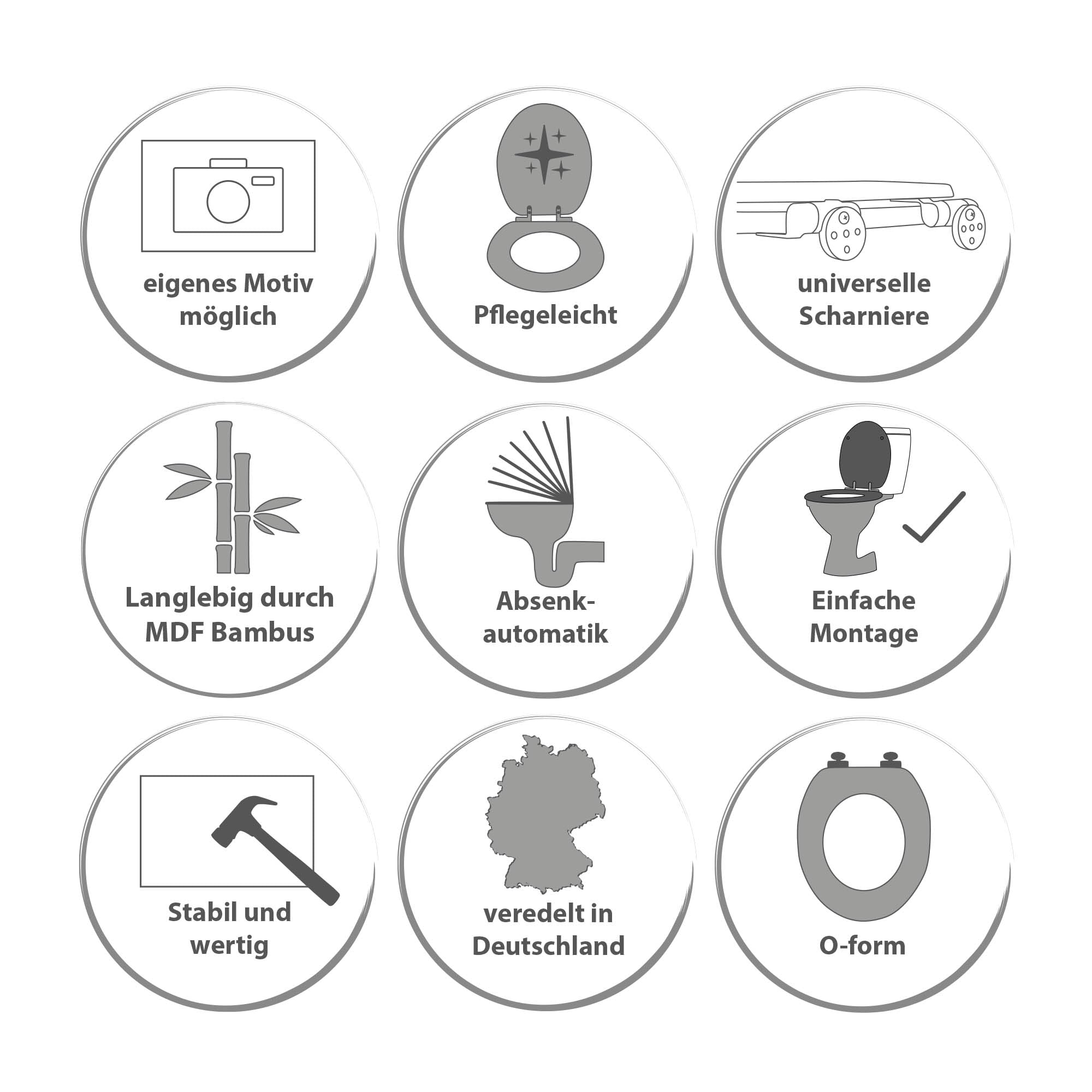 banjado® Hochwertig gravierter Design WC Sitz Bambus Absenkautomatik Katzenliebe/Toilettendeckel mit Absenkautomatik Holz/Bambus Klodeckel/WC-Sitz für alle gängigen Toiletten