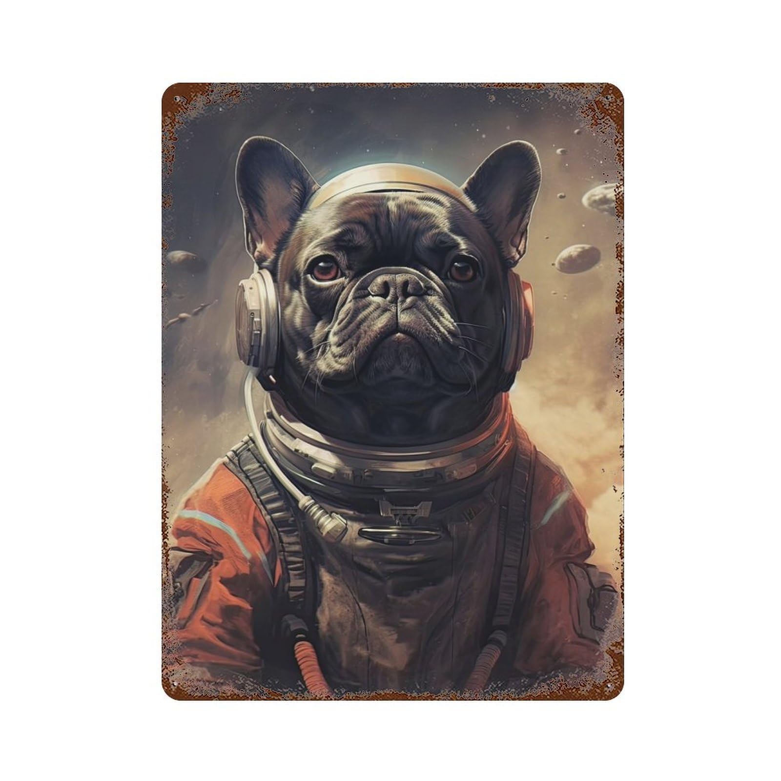 French Bulldog Mars Rust Effect Tin Sign 15.7"x11.8", Ideal for Farmhouse, Kitchen And Entryway Decor