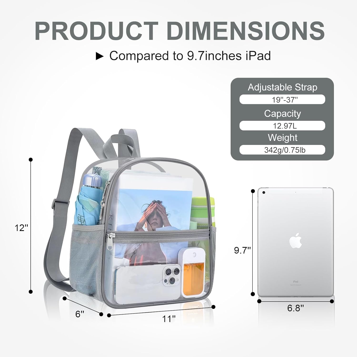 USPECLARE Clear Backpack Stadium Approved 12X11x6, Waterproof Clear Bag Stadium Backpack for Concert Work Sport Event - Image 2