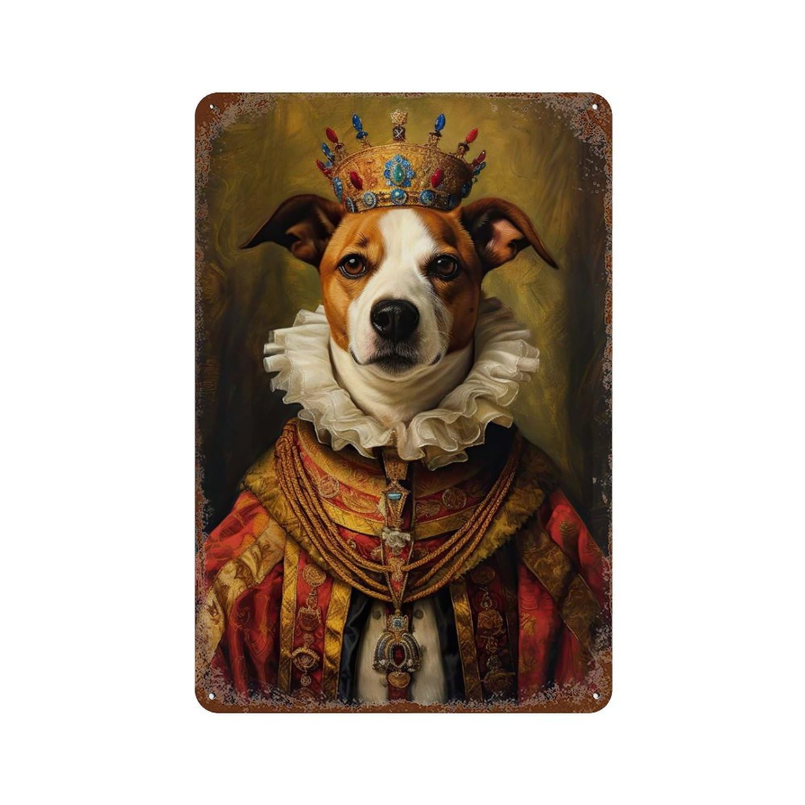 Weathered Tin Sign Jack Russell Terrier King 11.8"x7.9", Rustic Home Decor for Basement, Hobby Room And Garage Decor