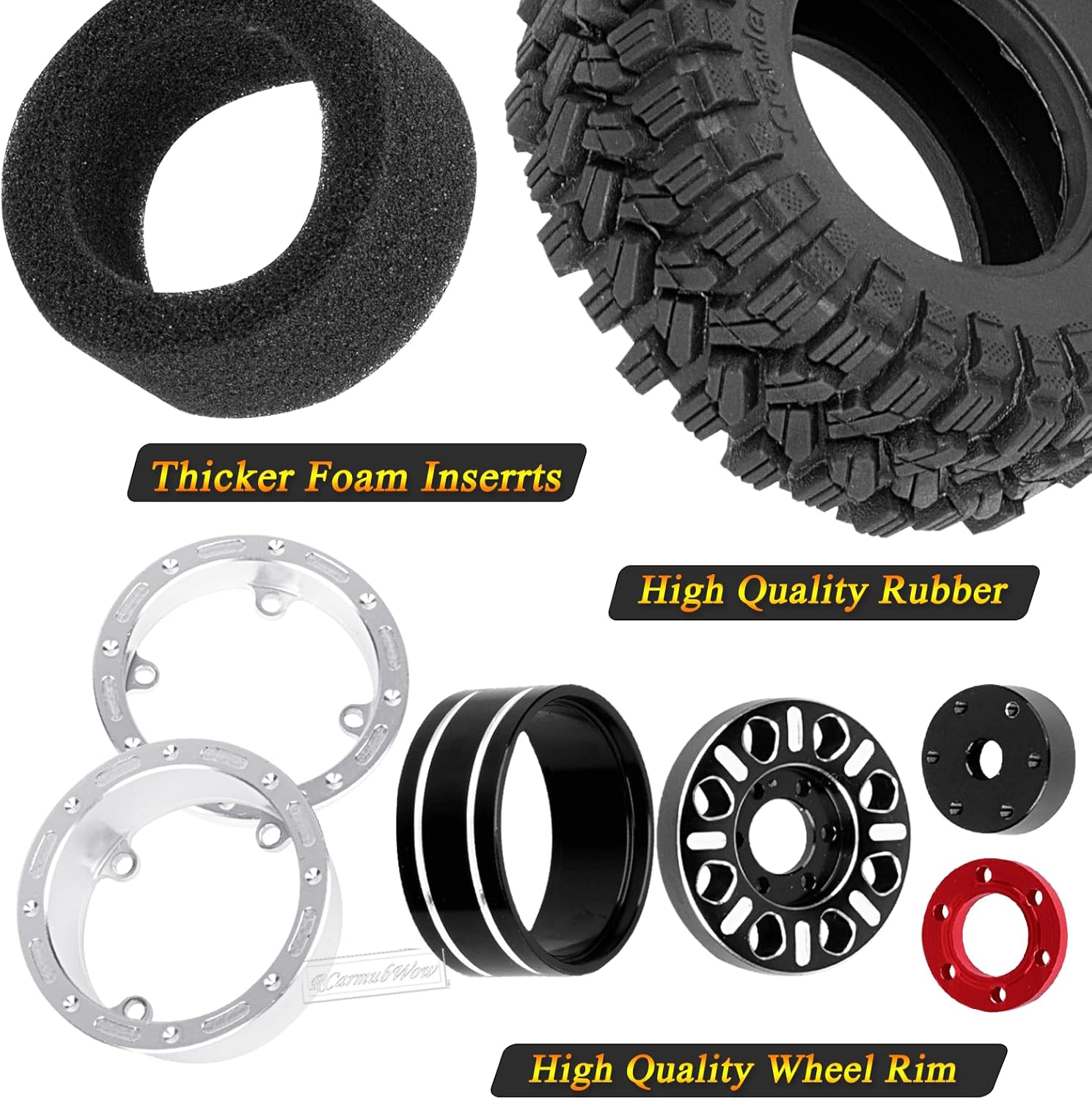 RC 1.2in Beadlock Wheels & Tires for 1/18 TRX4M RC Crawler Car,1.2in Adjustable 4 Offsets Rims & & Rubber Tires,4pcs,Black & Silver