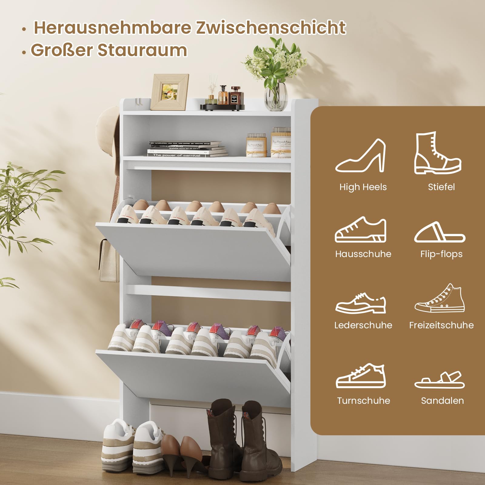 Schuhschrank, Schuhkipper, Schuhaufbewahrung, Trennwand Verstellbar