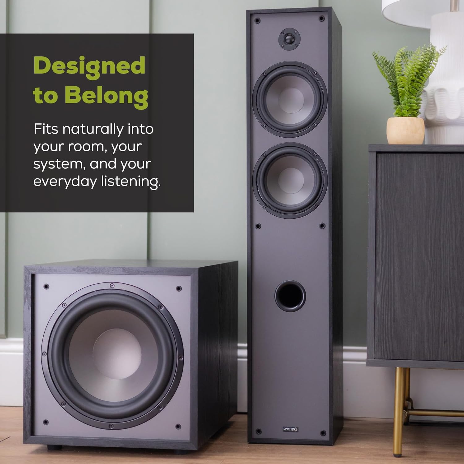 Dayton Audio Classic CS1200 – 12" 200W Powered Subwoofer with Class-D Amplifier, Deep Bass and Clean Design for Home Theater & Music – Black