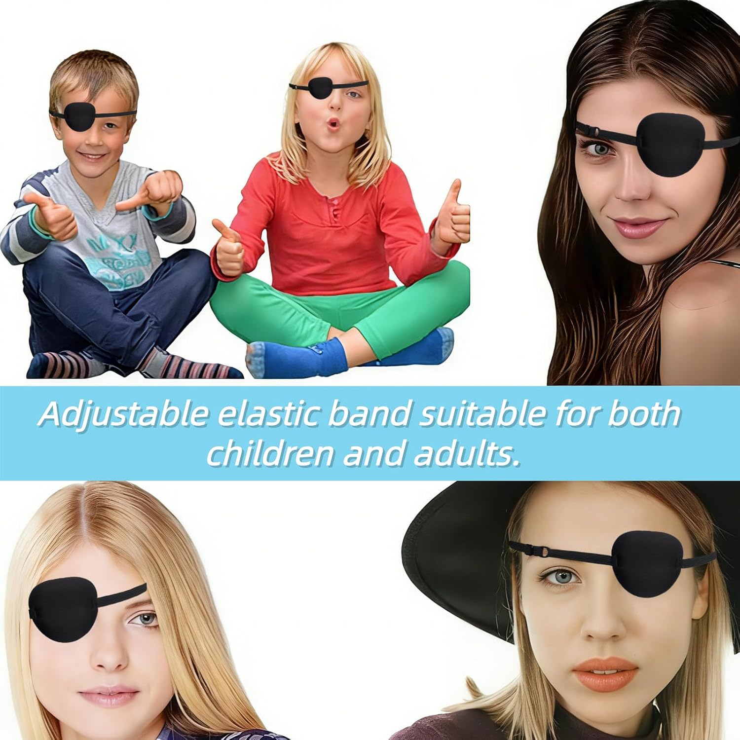 Monocular Black Eye Patch, Washable, Amblyopia, Medical Eye Patch, Pirate Suit for Adults and Children