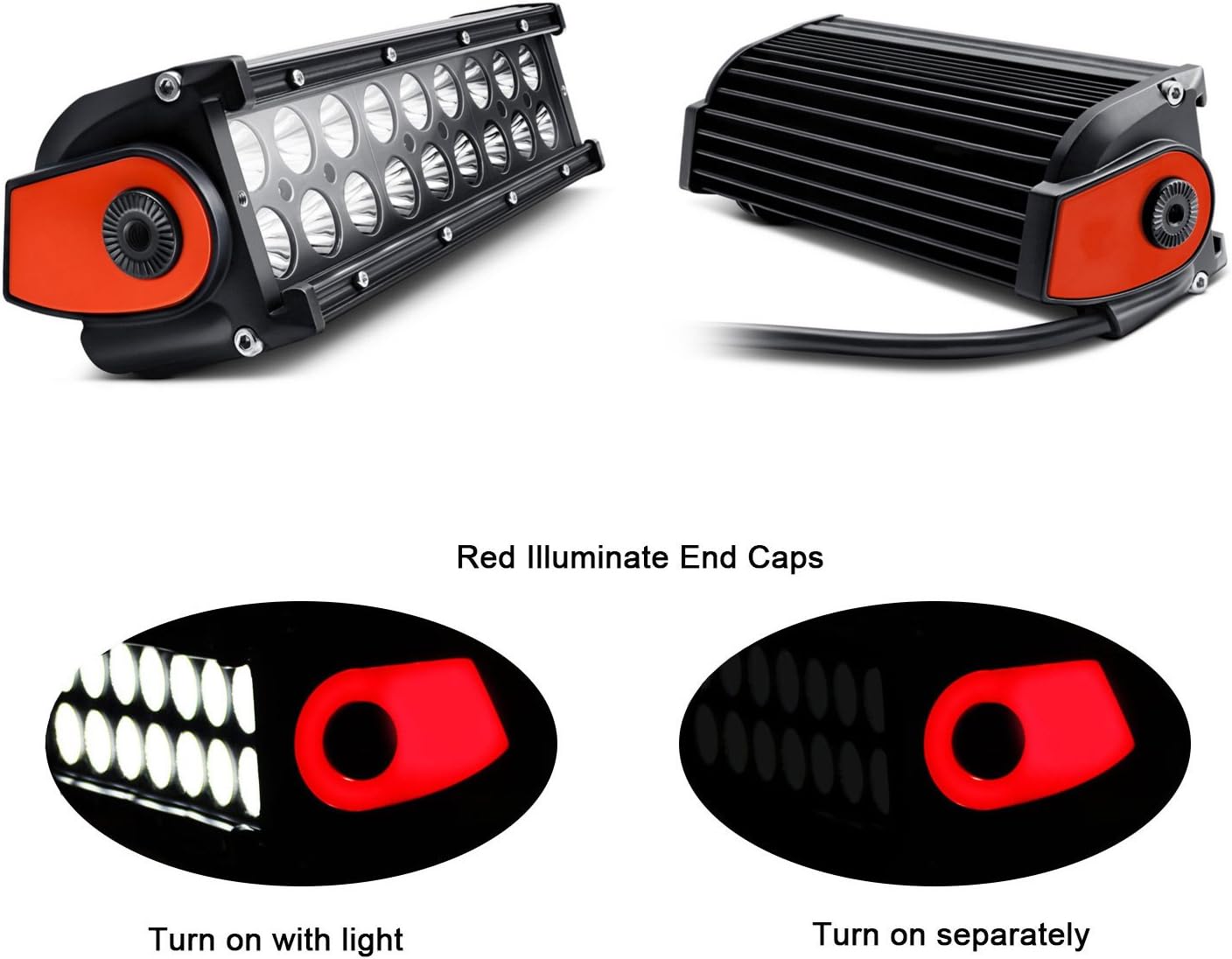 Jiawill 54W 10inch Spot Light Bar with Flood Lens and Red Illuminate End Caps(2 Pack) 5 Color Covers for Off Road,Boat,2 Styles Mounting Brackets,2 Years Warranty (2pcs 10inch 54w light)