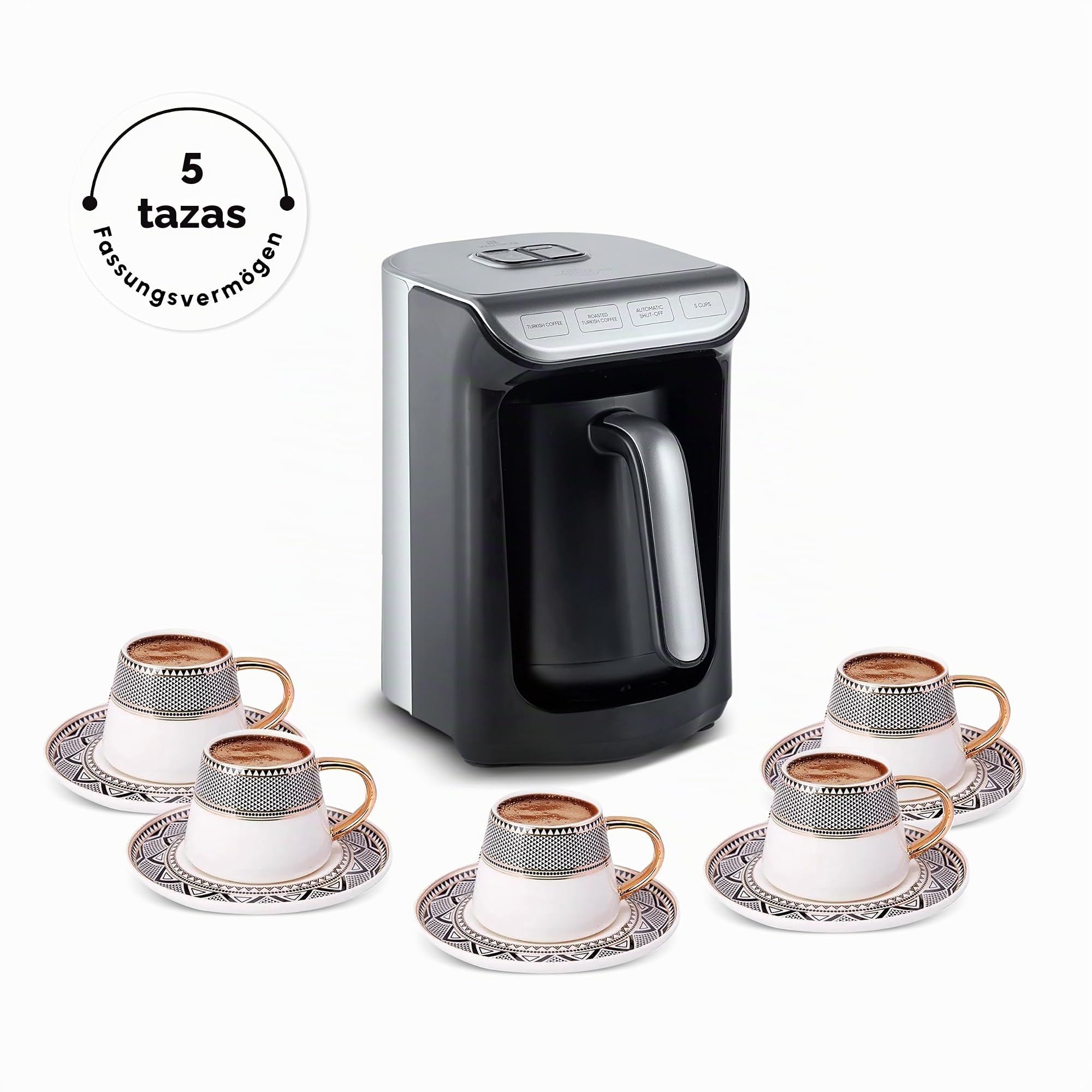 KARACA Hatır Roast Cafetera turca antracita 5 tazas capacidad mucha espuma, 535 W, sistema de alerta por voz, sistema de alerta de luz, cuchara medidora, fácil limpieza