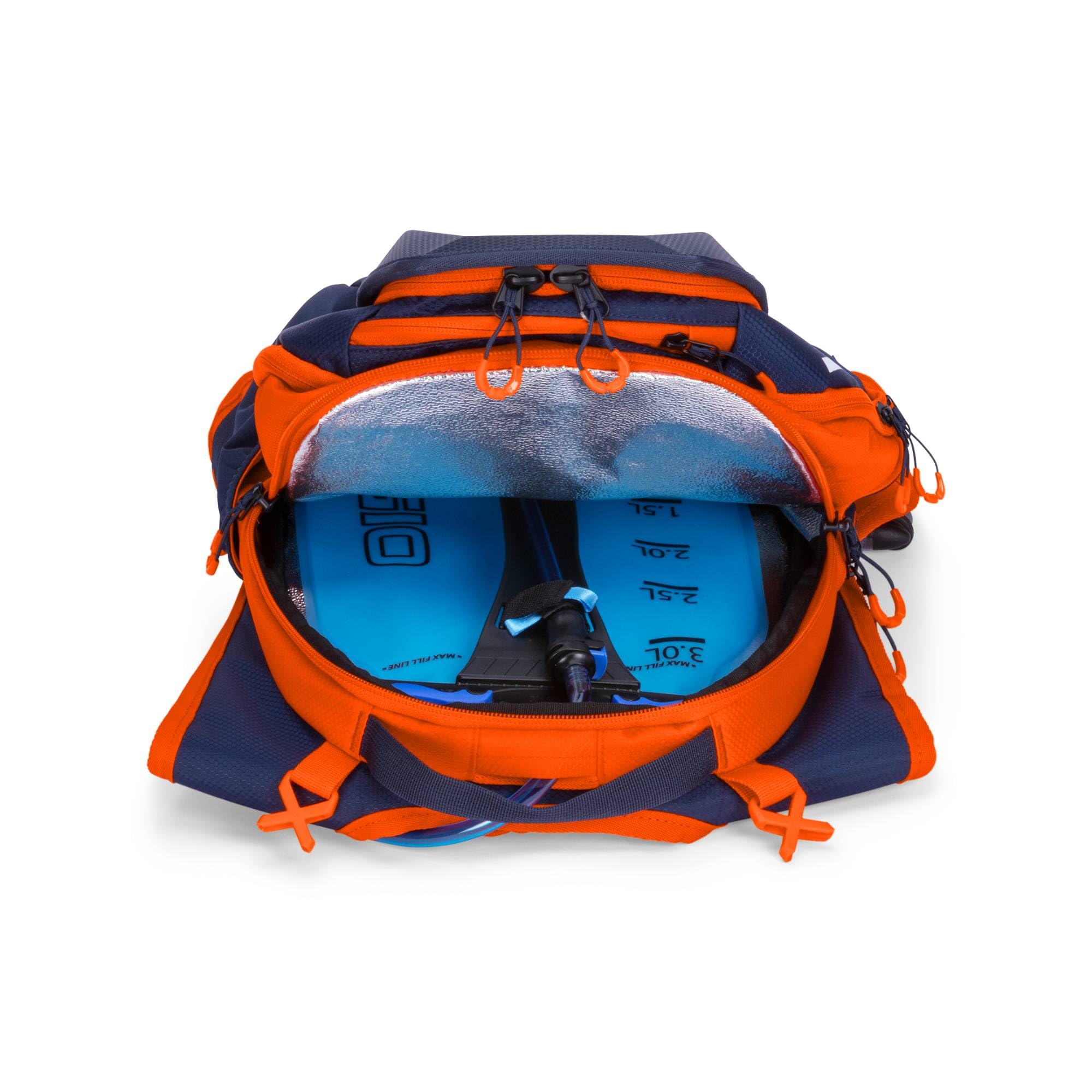 Red Bull ENERGY WEAR RB KTM Racing Dakar Hydration Backpack Rucksack | Offizieller MotoGP Fanartikel - 100% Polyester - Isoliertes Trinkblasenfach - Hard-Shell-Oberfach - Blau/Orange - Motorsport
