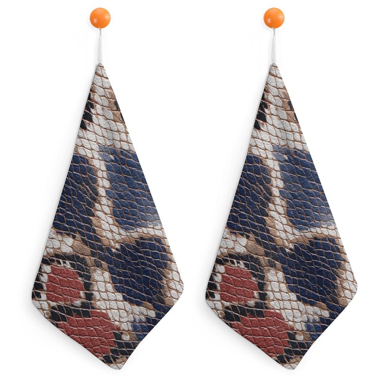 Jubonexis Red White And Blue Snake Skin Print Small Hand Towel with Hanging Loop 2 PCS Absorbent Soft Wash Cloth for Kitchen Bathroom