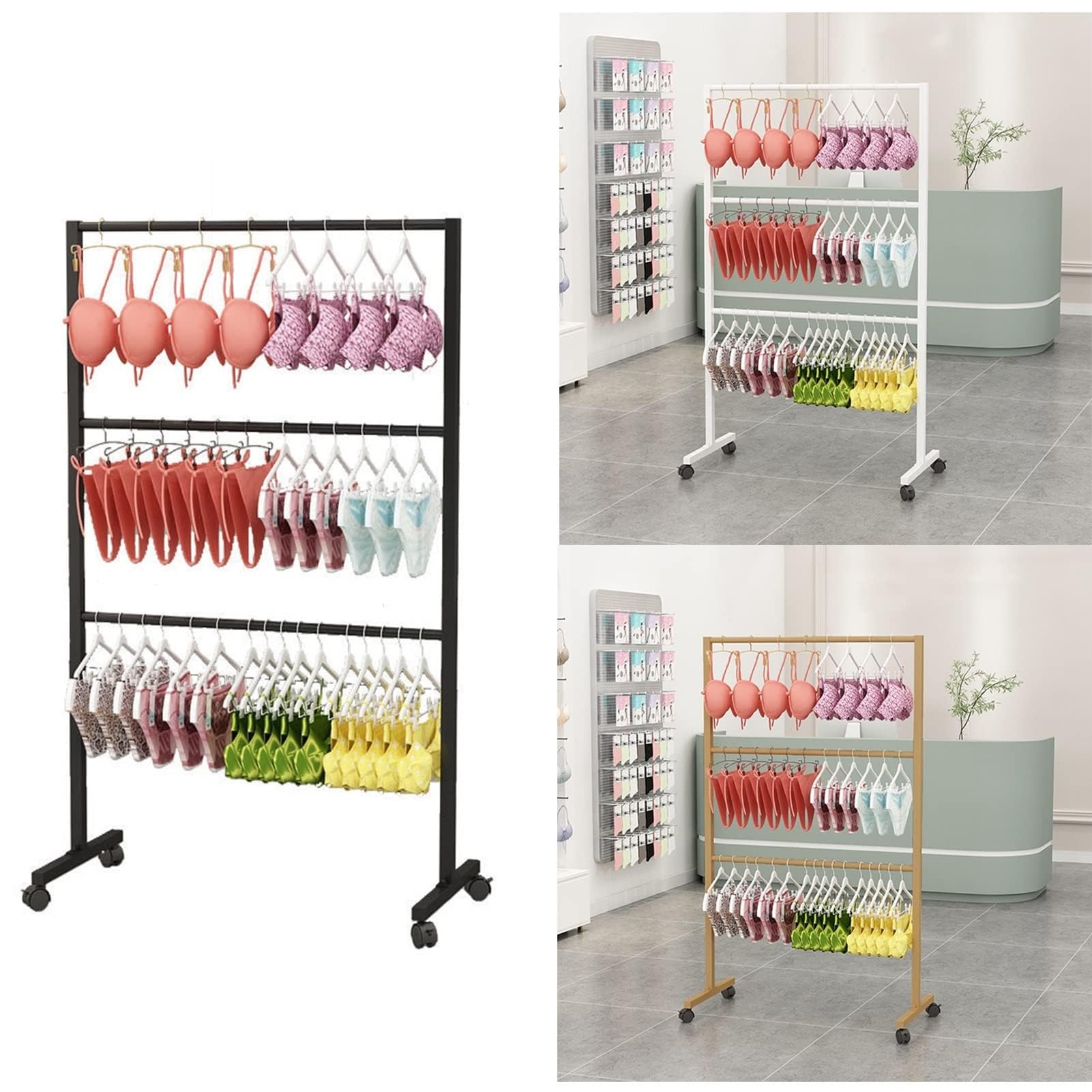 Rollbarer Kleiderständer für Dessous, BH-Halterung, Ladeneinrichtung, Regalsystem, Kleiderbügel für Boutiquen und Einzelhandelsgeschäfte