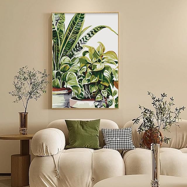 Foto 2 de 7 de Camocin Art Juego de pintura por números para adultos con marco, DIY plantas verdes pintura por números