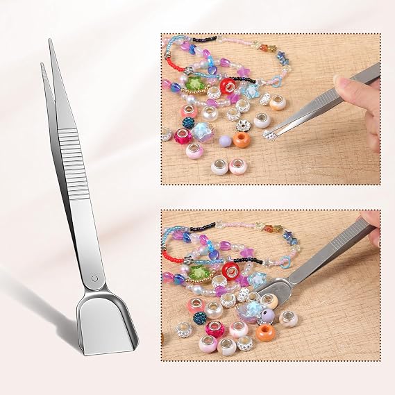 Piercing Grabber Tool, 3 Pcs Stainless Steel Jewel Picker Tool 4 Claw Piercing Tools for Changing Jewelry Includes Tweezer with Shovel Head Spoon for Tiny Objects IC Chip Electronic Components