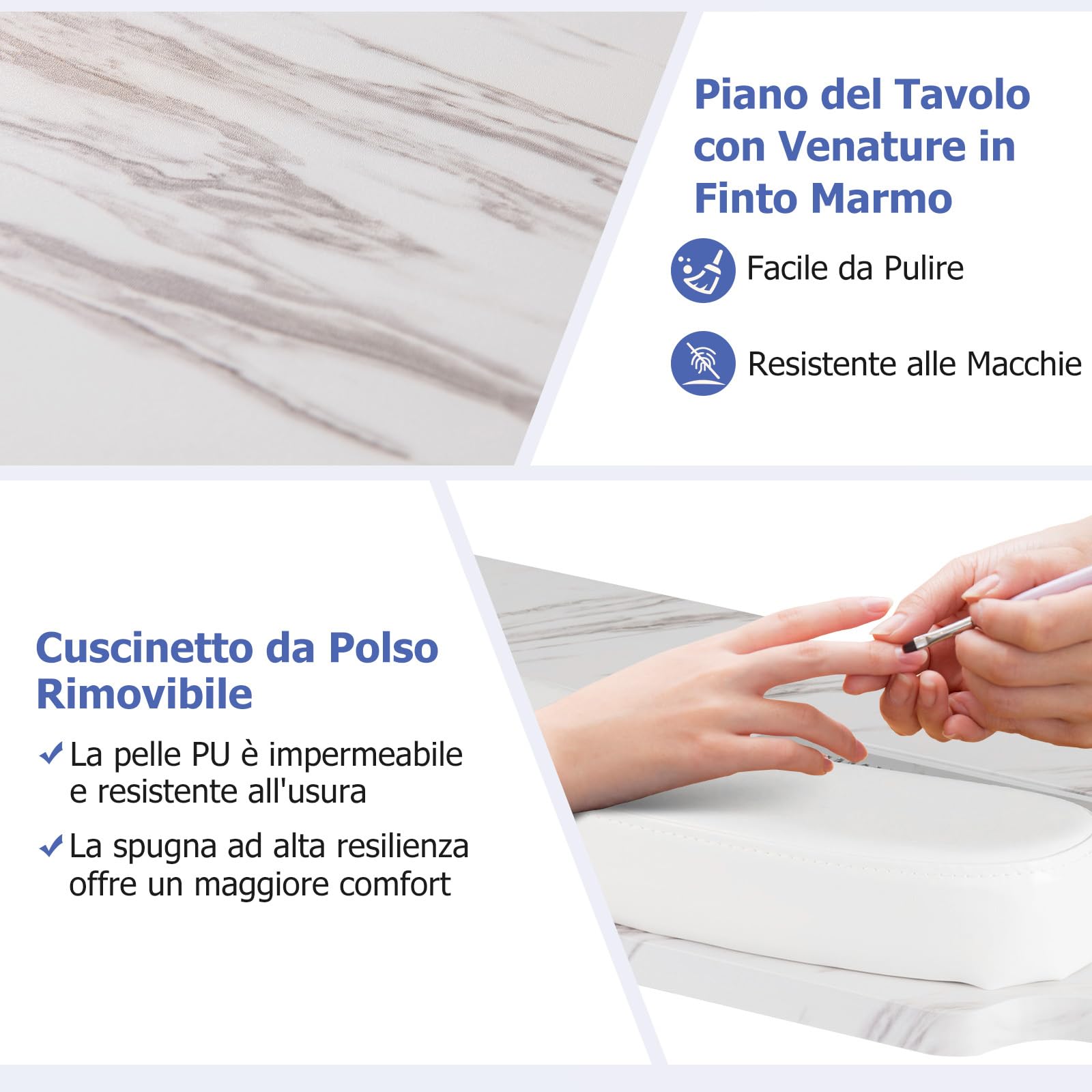COSTWAY Tavolo per Manicure Pieghevole con Aspiratore Elettrico, Tavolo per Unghie Portatile con Luce LED, Cuscino Poggia Polso Clienti, Borsa e 4 Ruote Bloccabili (Bianco)