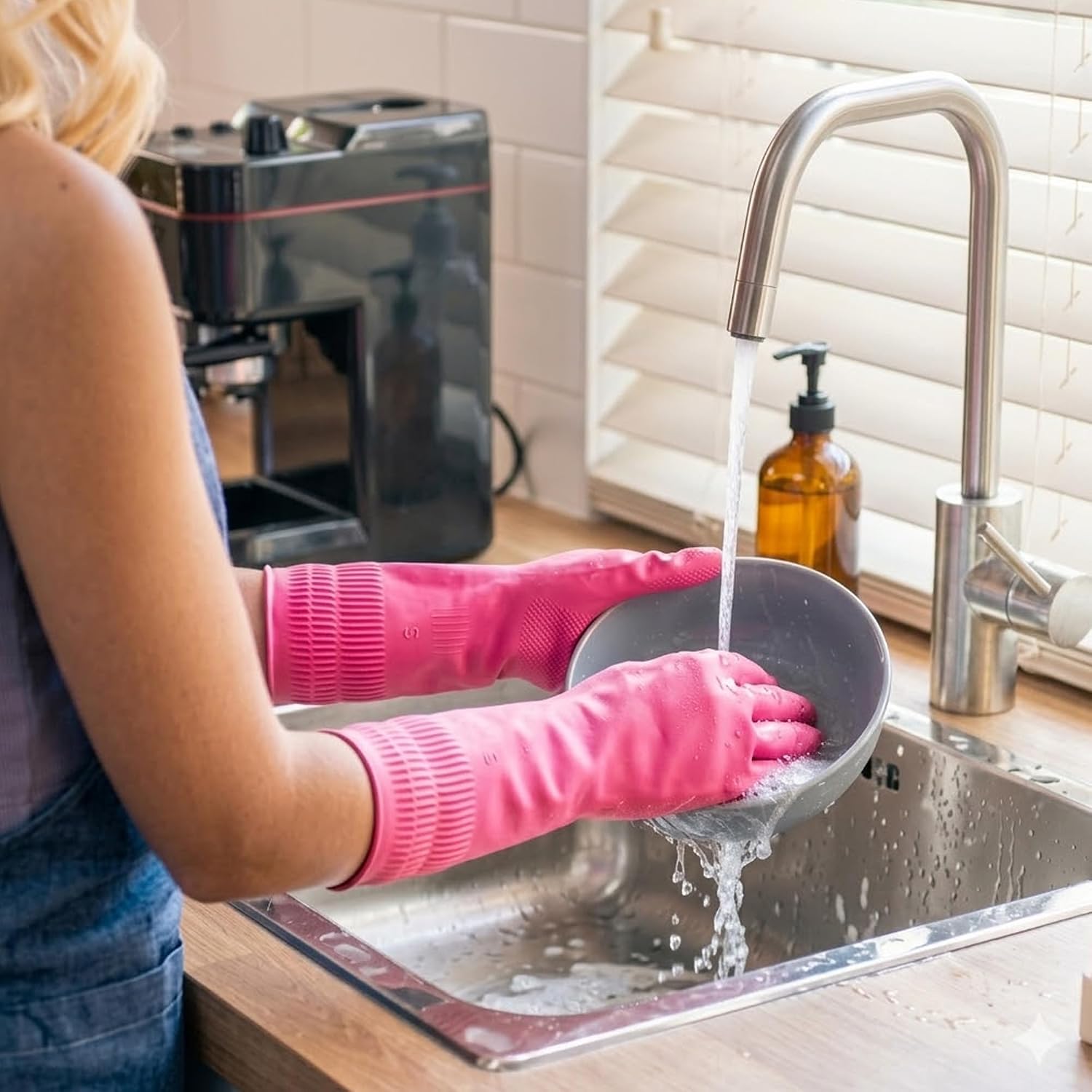 Rubber Dishwashing Gloves, Reusable Cleaning Dish Gloves for Kitchen, Long Cuff for Washing Dishes