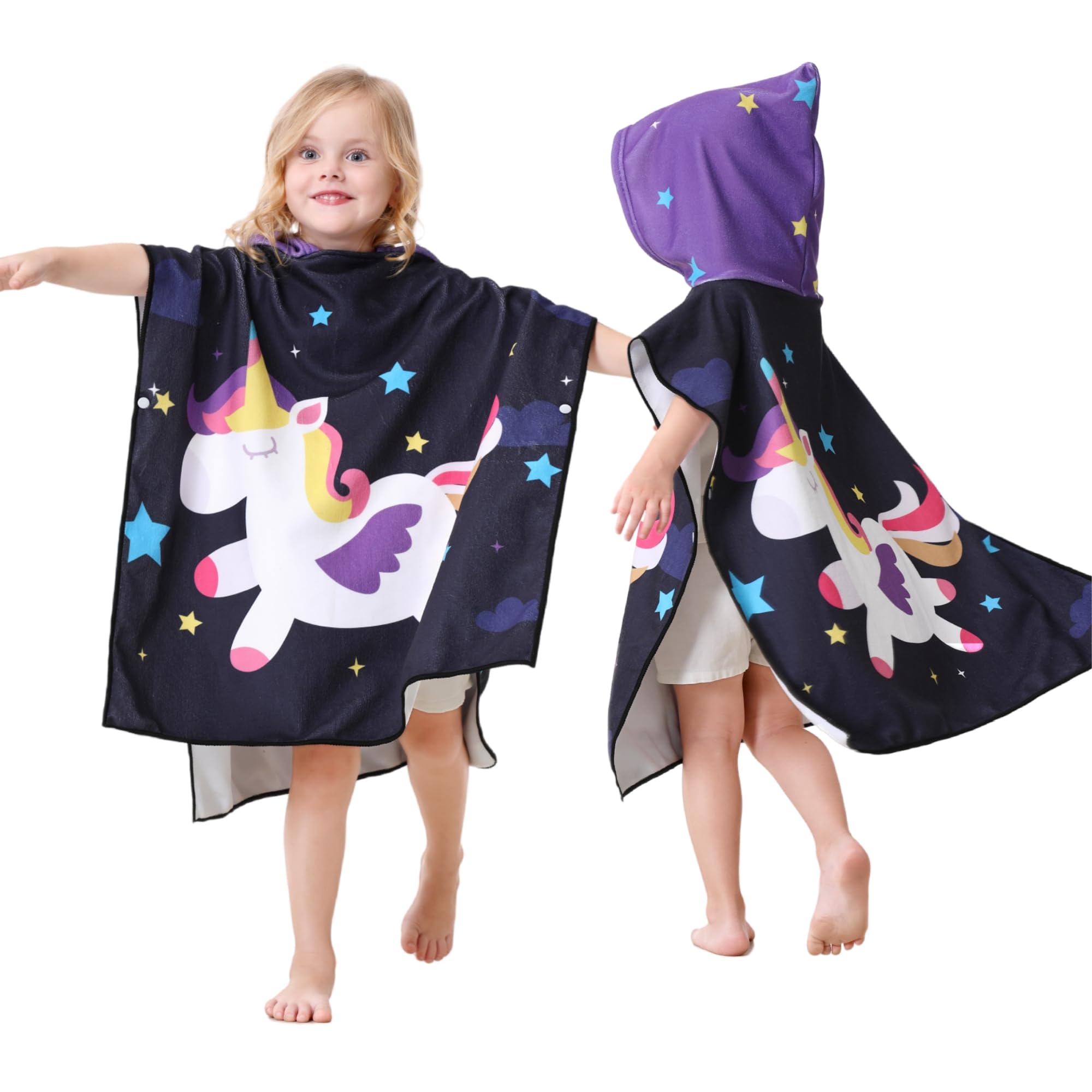 Einhorn-Handtuch-Poncho für Kleinkinder, Bade-, Strand-, Pool-, Mädchen, Alter 1, 2, 3, 4, 5 Jahre, mit Tasche