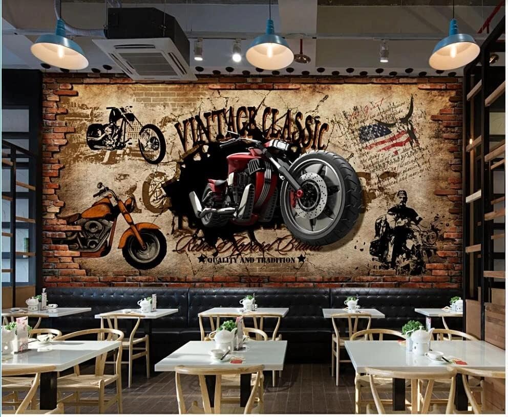 Miniatura 3 de Murales de pared de tamaño personalizado, ladrillo nostálgico de motocicleta retro, murales de pared autoadhesivos extraíbles para despegar y pegar,