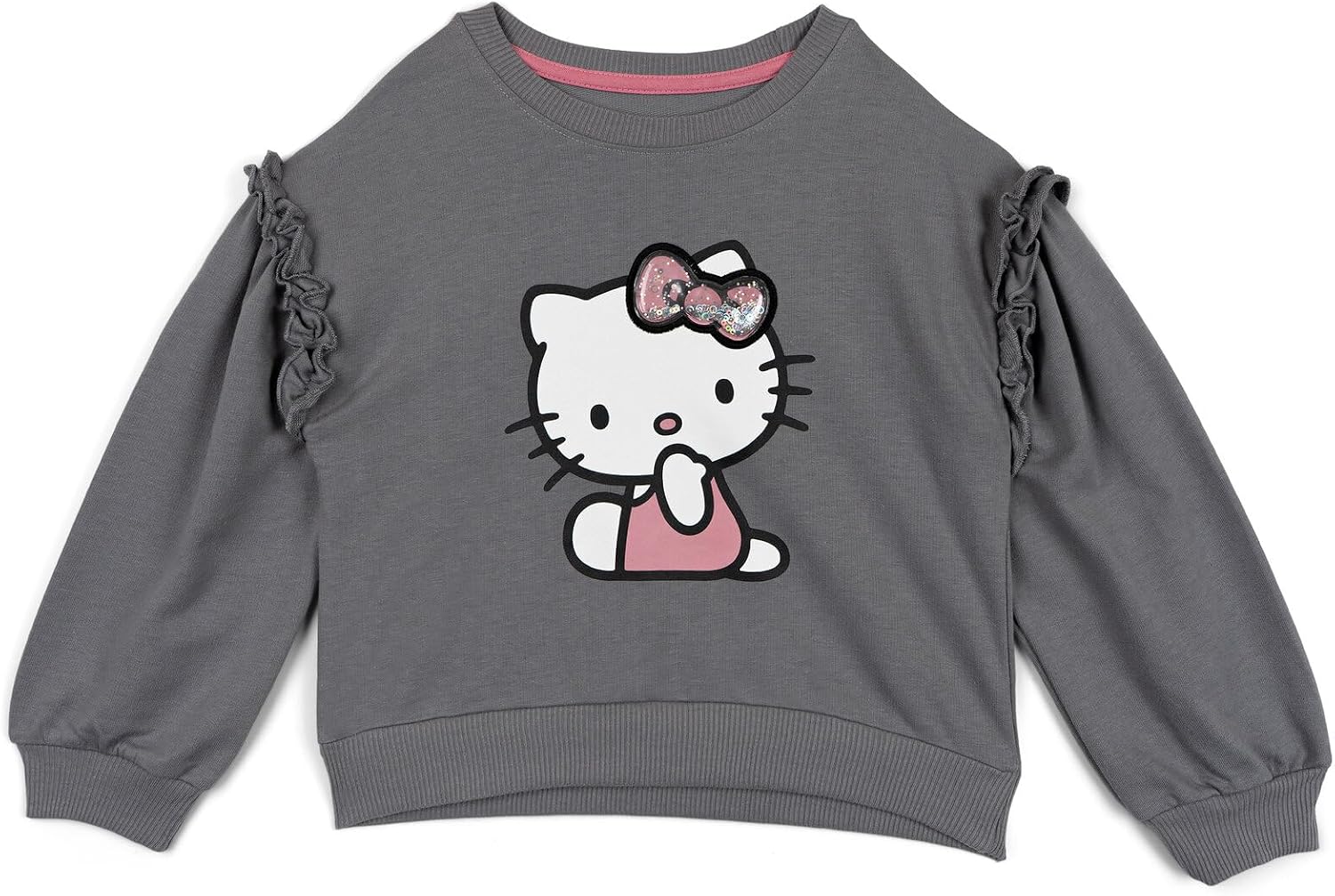 Hello Kitty Girls Fleece Pullover Sweatshirt and Ribbed Flare Leggings Outfit Set Toddler to Big Kid Sizes (4T - 14-16)