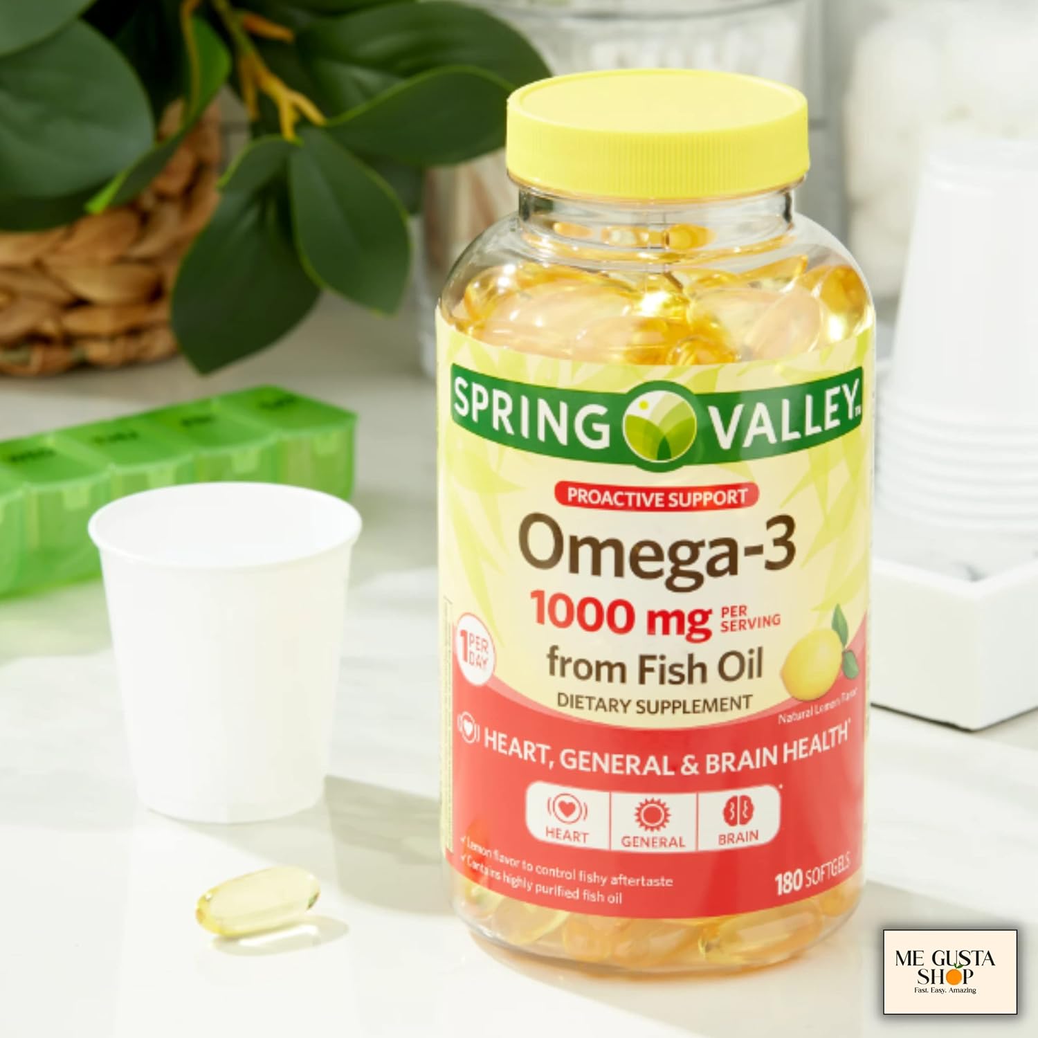 Spring Valley Omega-3 Fish Oil Soft Gels, 1000 mg, 180 Count + me gustas Sticker