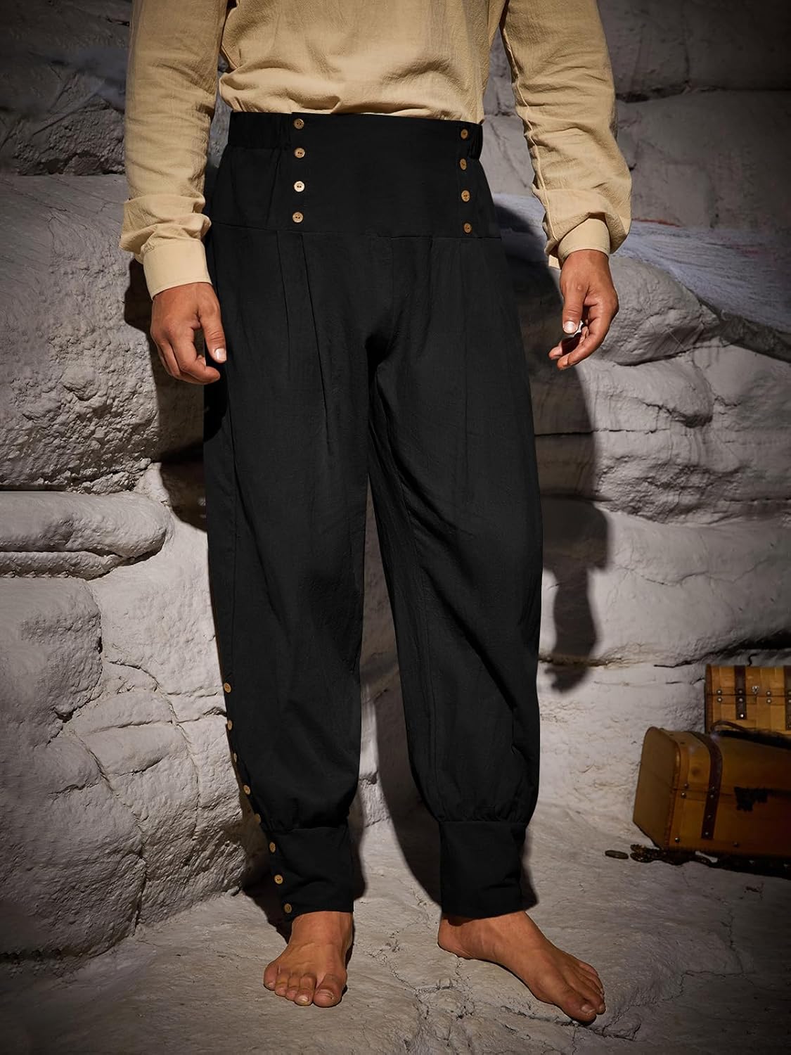 Runcati Mens Medieval Pirate Pants Renaissance Viking Ankle Ren Faire Pants Colonial Gothic Halloween Costume Trousers - Image 2