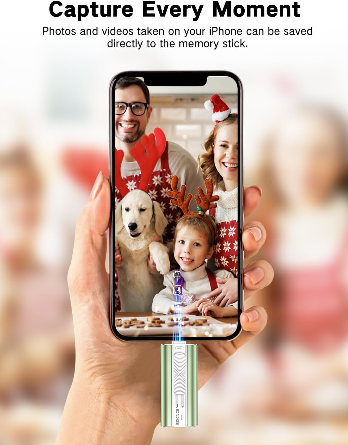 SCICNCE 512GB Flash Drive Intended for Phone, USB External Memory Stick Storage Backup for Photos Videos, Plug and Play No APP Required, Compatible with iPhone iPad Android and PCs (1 Pack-Green)