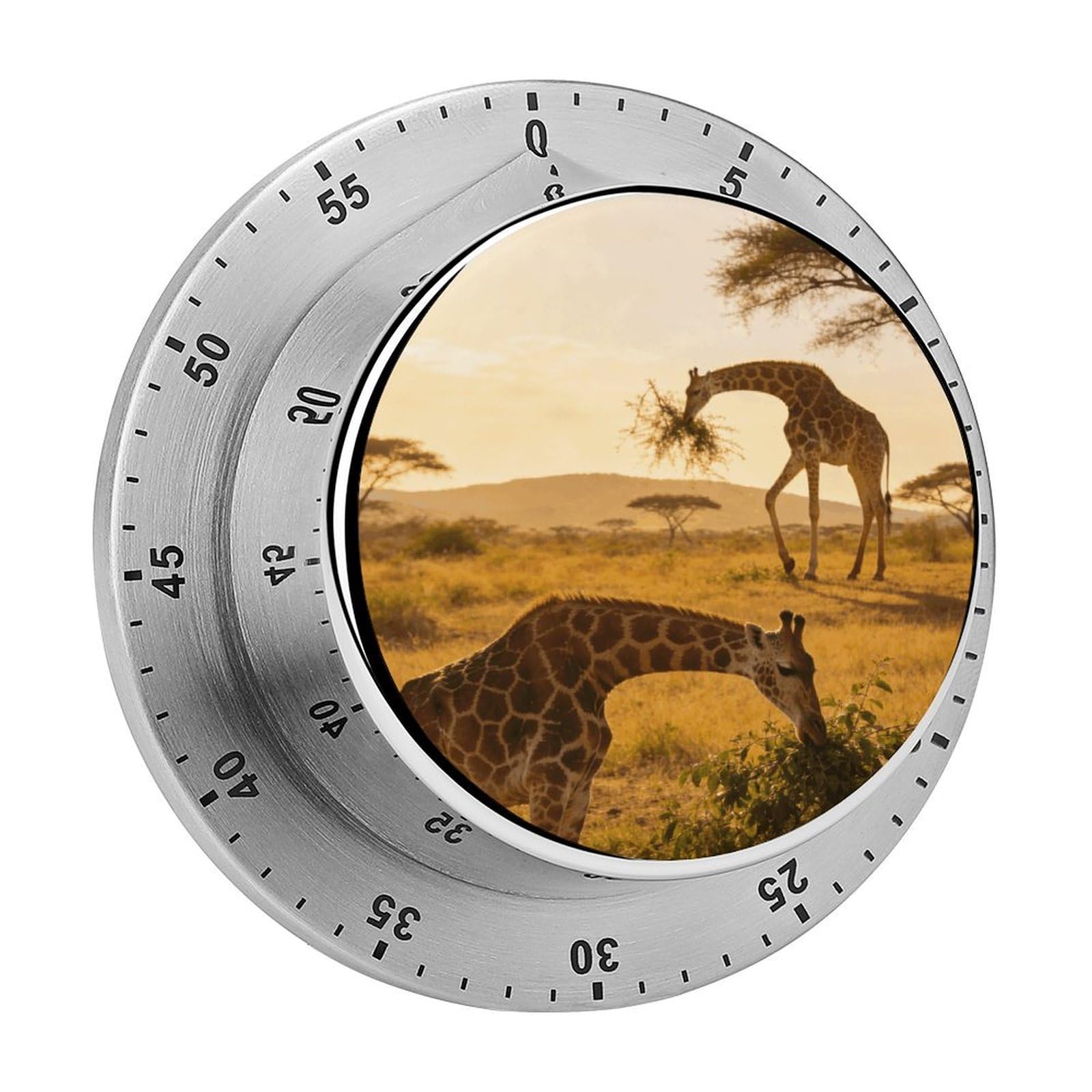African Giraffes Timer Exquisite Stainless Steel Body Desk Visual Timer with Loud Alarm 60-Minute Mechanical Countdown Timers Magnetic Backing Cooking Kitchen Timers for Work