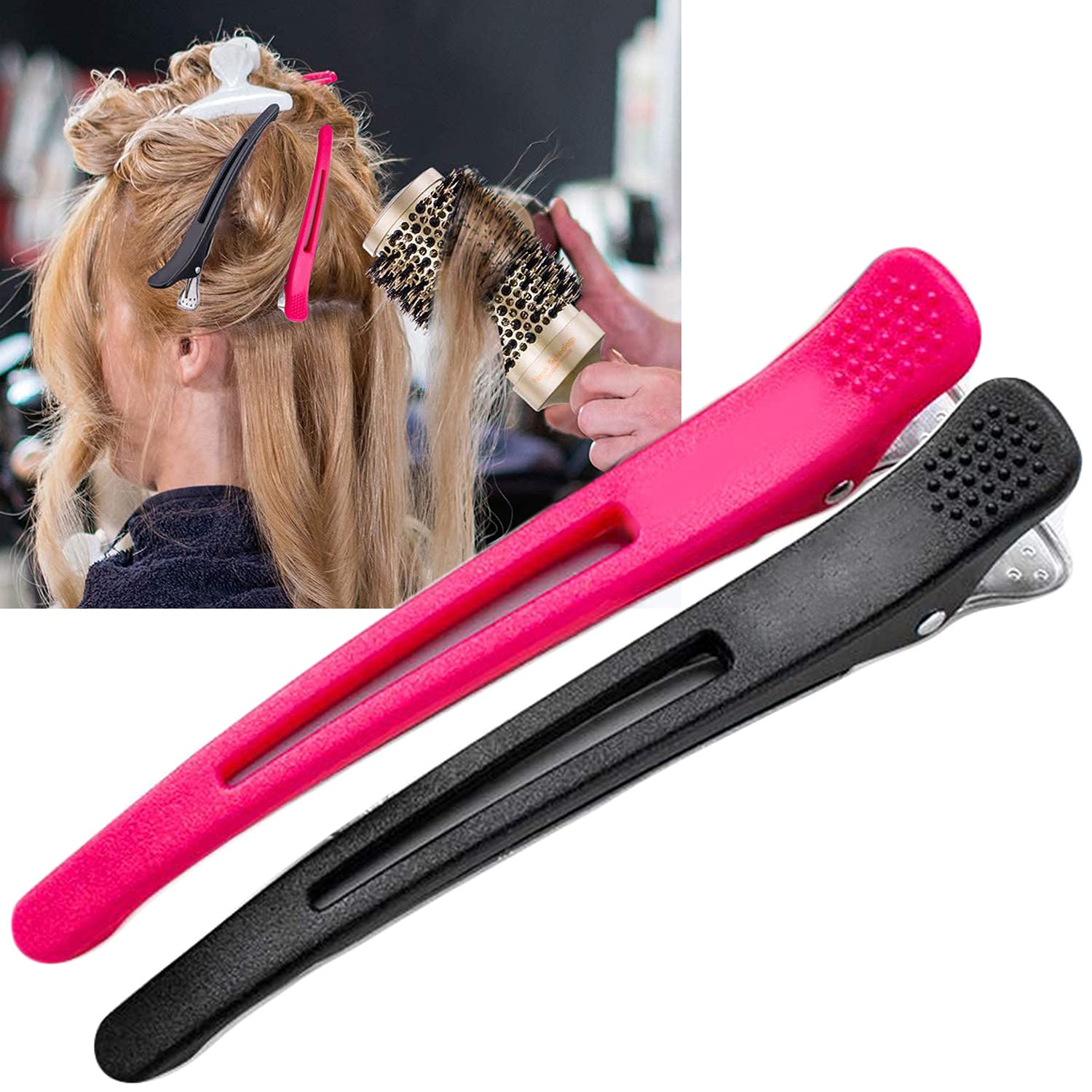 Salon Professional Hair Clips 12 Pack Styling Sectioning Silicone Band, Non-Slip No-Trace Thick Thin Hair