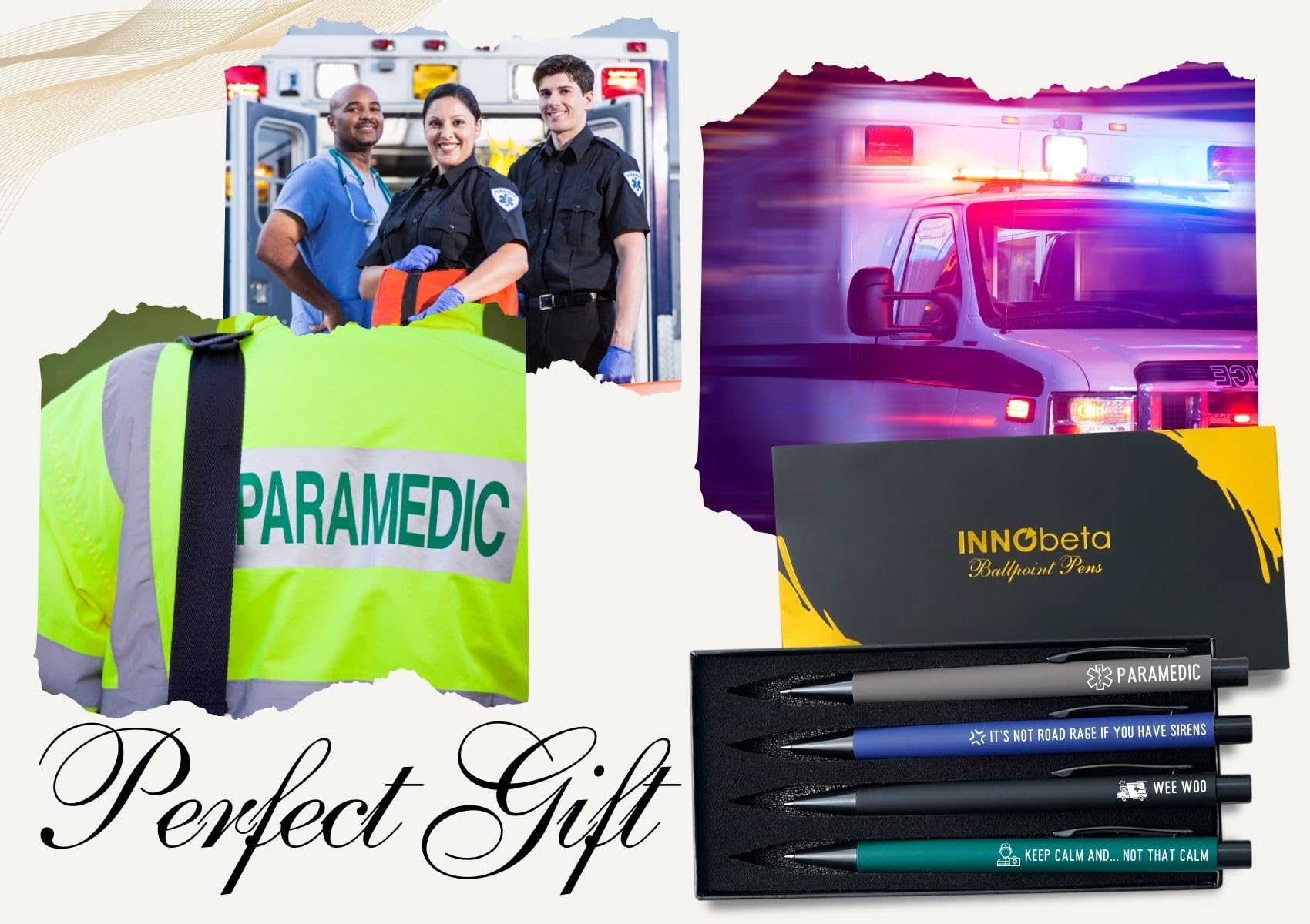 InnoBeta Funny Paramedic Gifts, Gifts for EMT and EMS on National Emergency Medical Technician Day and International Paramedics Day, Ballpoint Pen Set of 4, Perfect for Christmas & Birthday