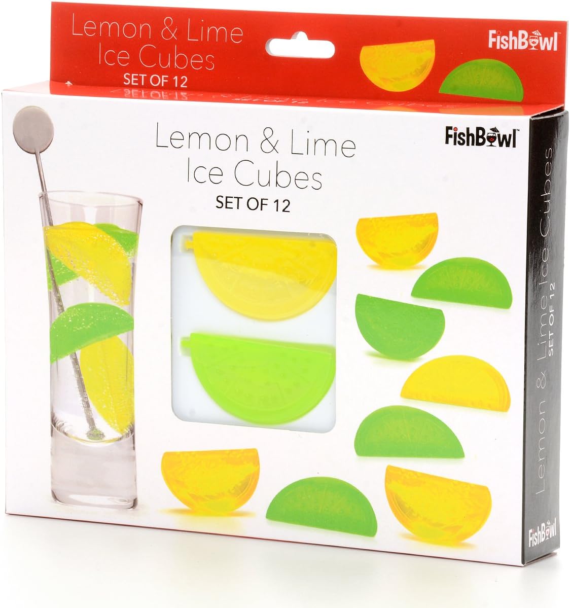 Fishbowl Reusable Ice Cubes, Lemon & Lime, Set of 12