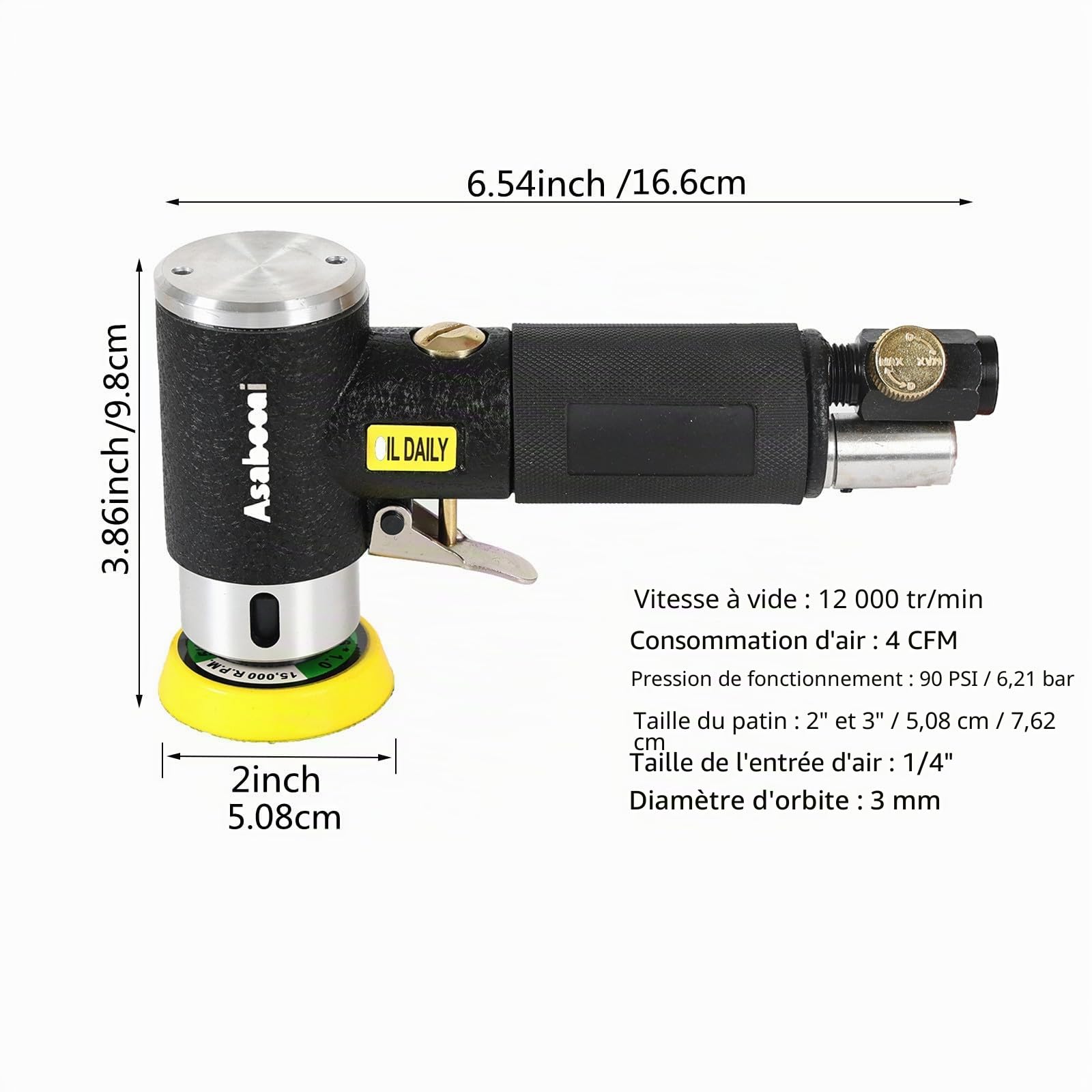 Ponceuse Orbitale Pneumatique 50mm & 75mm - Polisseuse Double Action 12 000 tr/min - Mini Ponceuse Excentrique à Air Comprimé pour Carrosserie, Bois et Métal