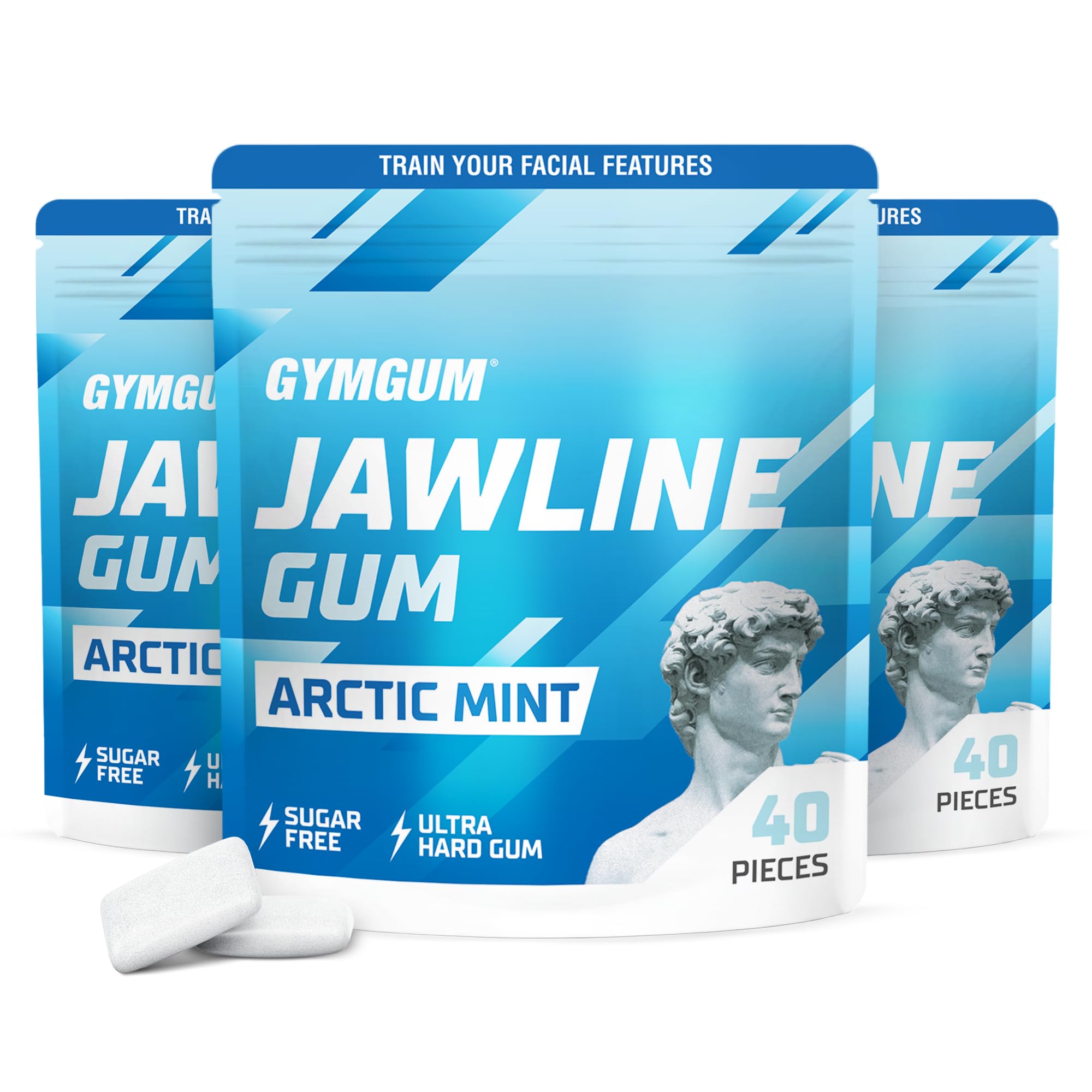 GYMGUM Kiefergummi | Hartes Kaugummi für Kieferstärke | Trainieren Sie Ihre Gesichtszüge – Mewing Kiefergummi | Ultimativer Kiefertrainer | 0 Kalorien & zuckerfreies Hartgummi (120 Stück, Arctic Mint)