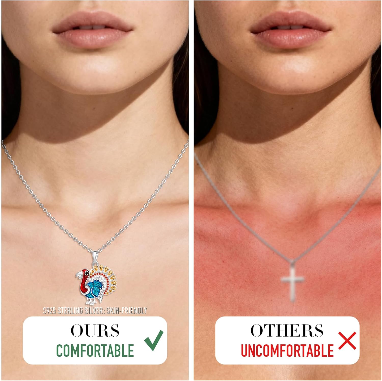 Fenthring Turkey Necklace Thanksgiving Gifts S925 Sterling Silver Thanksgiving Fall Necklaces for Women Autumn Pendant Christmas Holiday Jewelry - Image 4