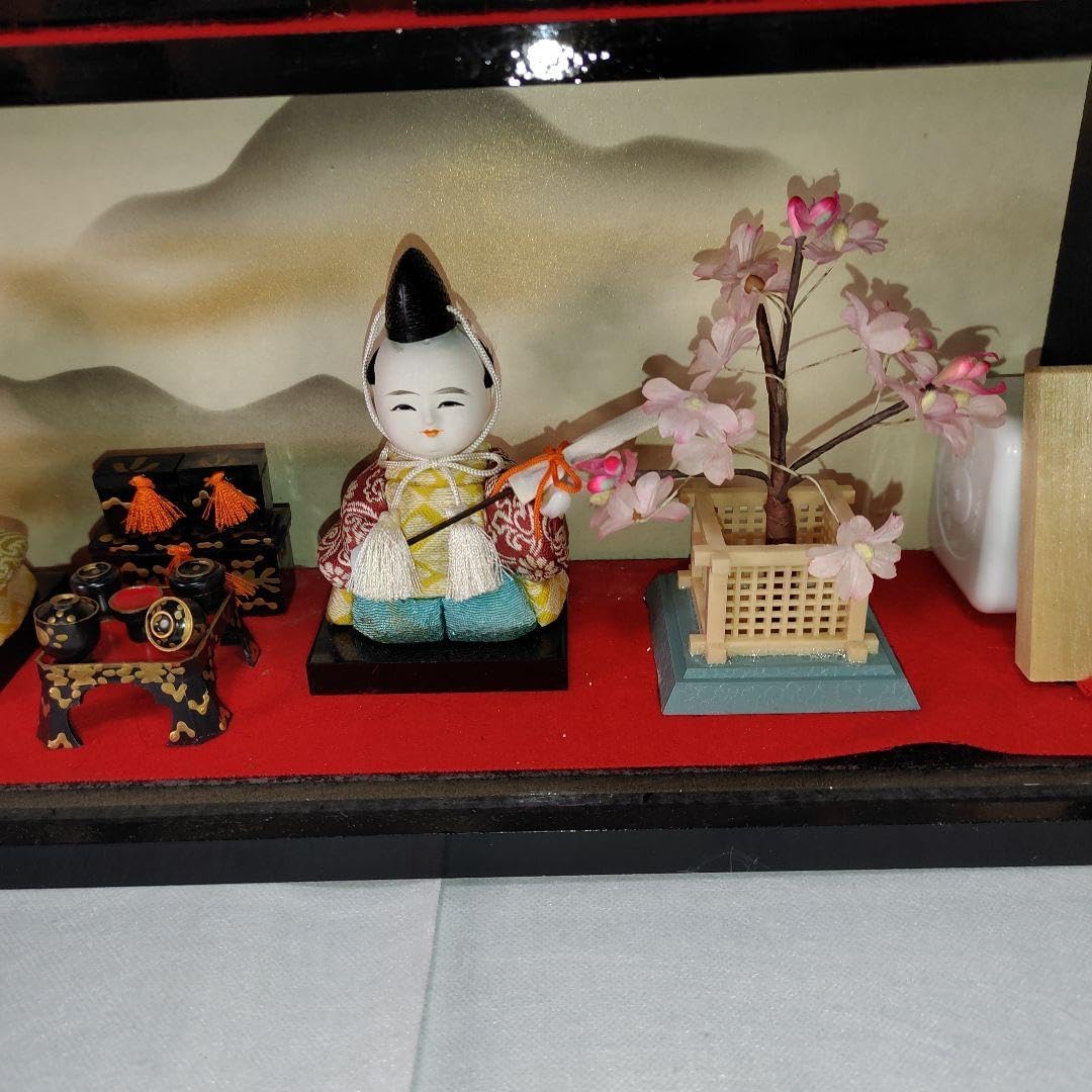 ひな人形セット コンパクトサイズ ガラスケース付き オルゴールは動作