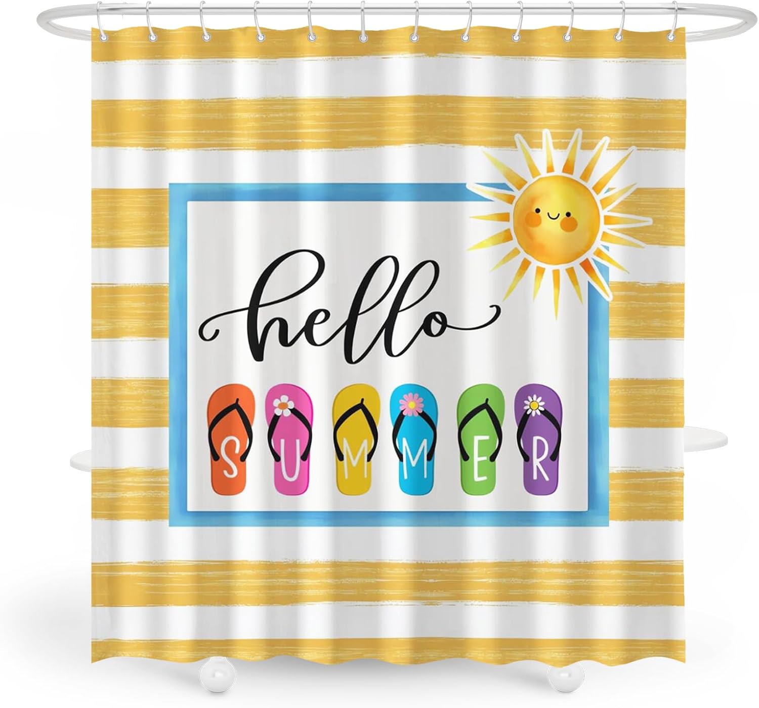 Summer Shower Curtain Colorful Slippers Curtains for Bathroom Sunshine Shower Curtain Sets Decorative Bathroom Waterproof Fabric 72''Wx72''H with 12 Hooks