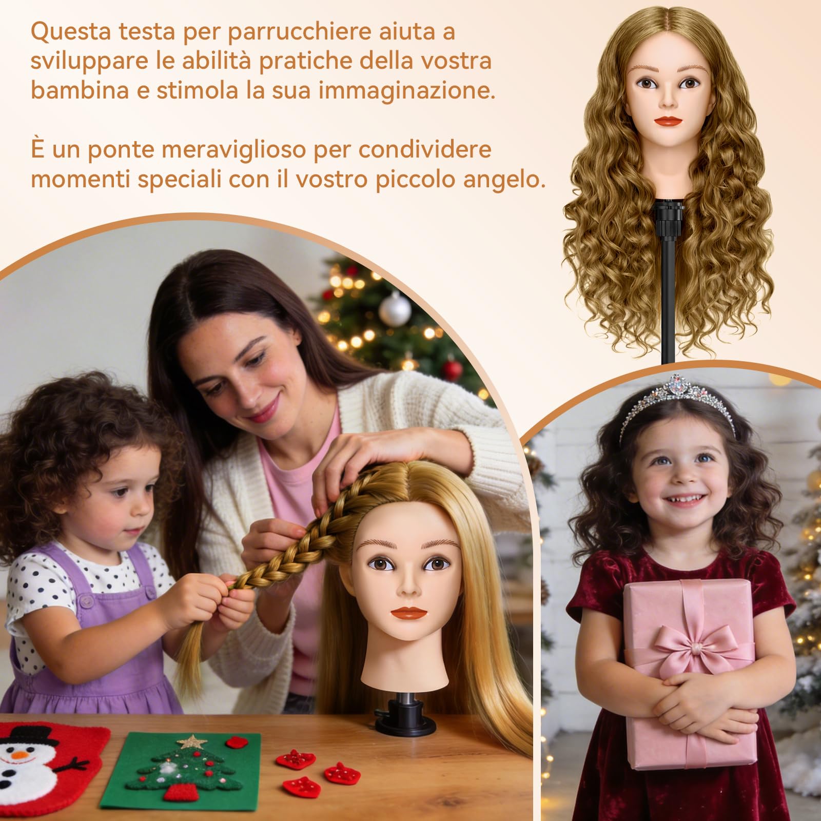 TwoWin Testina parrucchiere capelli veri 80% 26" marrone con morsetto per allenamento
