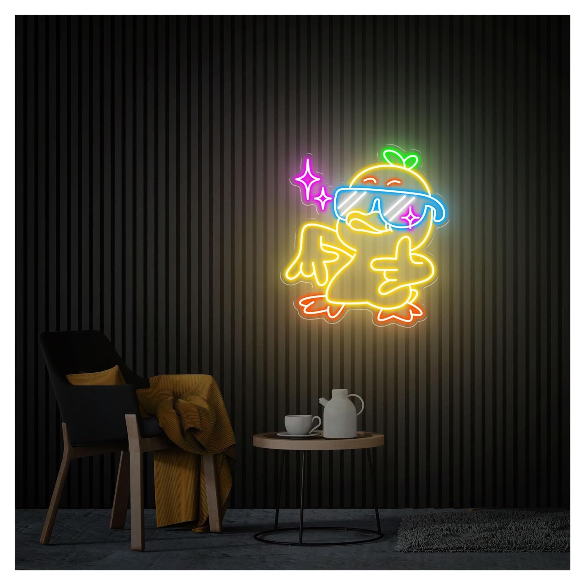 RONGCH Hanging Art Signs Rock Duck Neon Sign,Suitable for Bedroom Wall Decor with Dimmable 46cmx50cm(G)