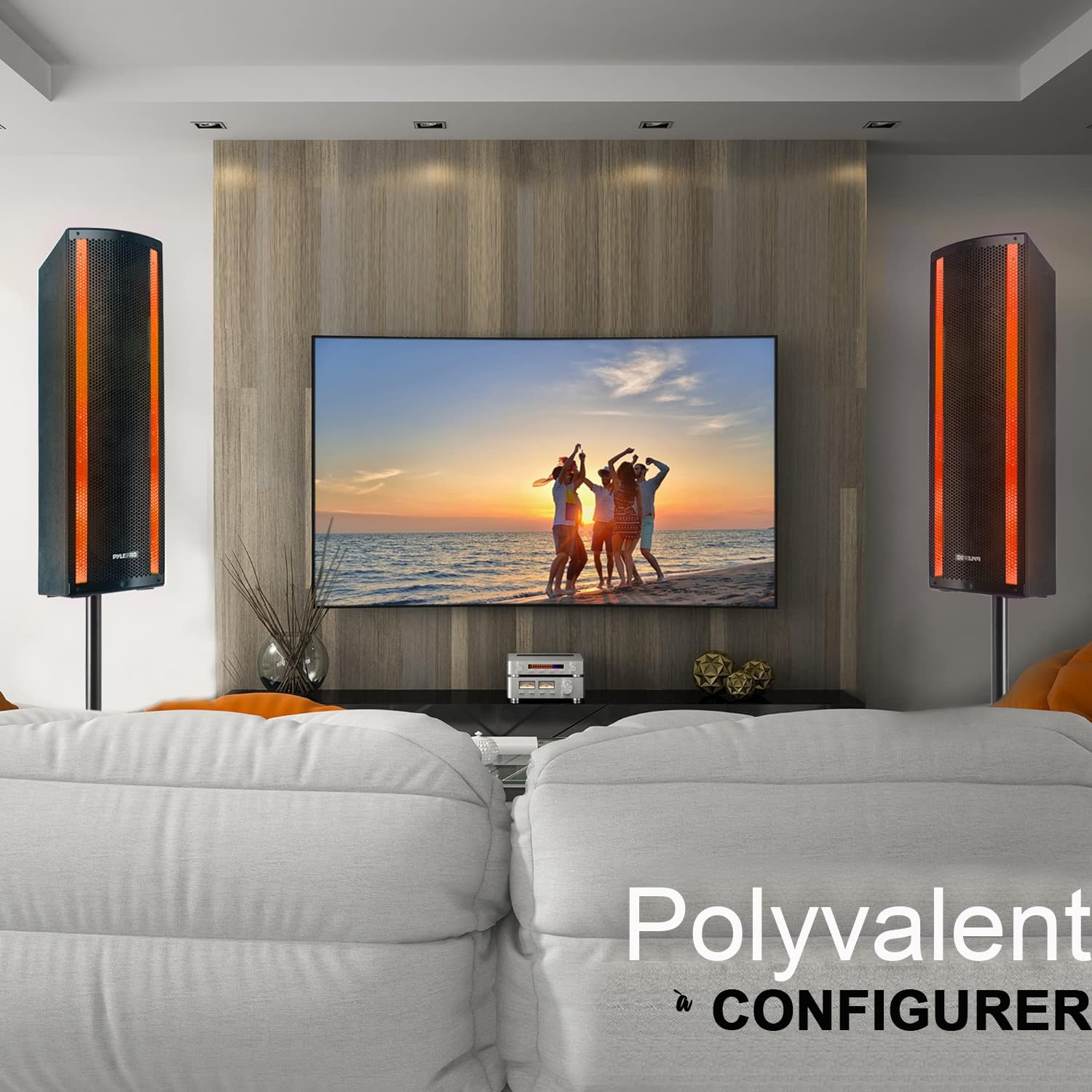 Pyle Système de Haut-Parleur Portable Bluetooth PA 3 Voies Actif & Passif pour l'extérieur Système PA Portable avec entrée Microphone, lumières de fête, trépied Radio FM, télécommande, Noir